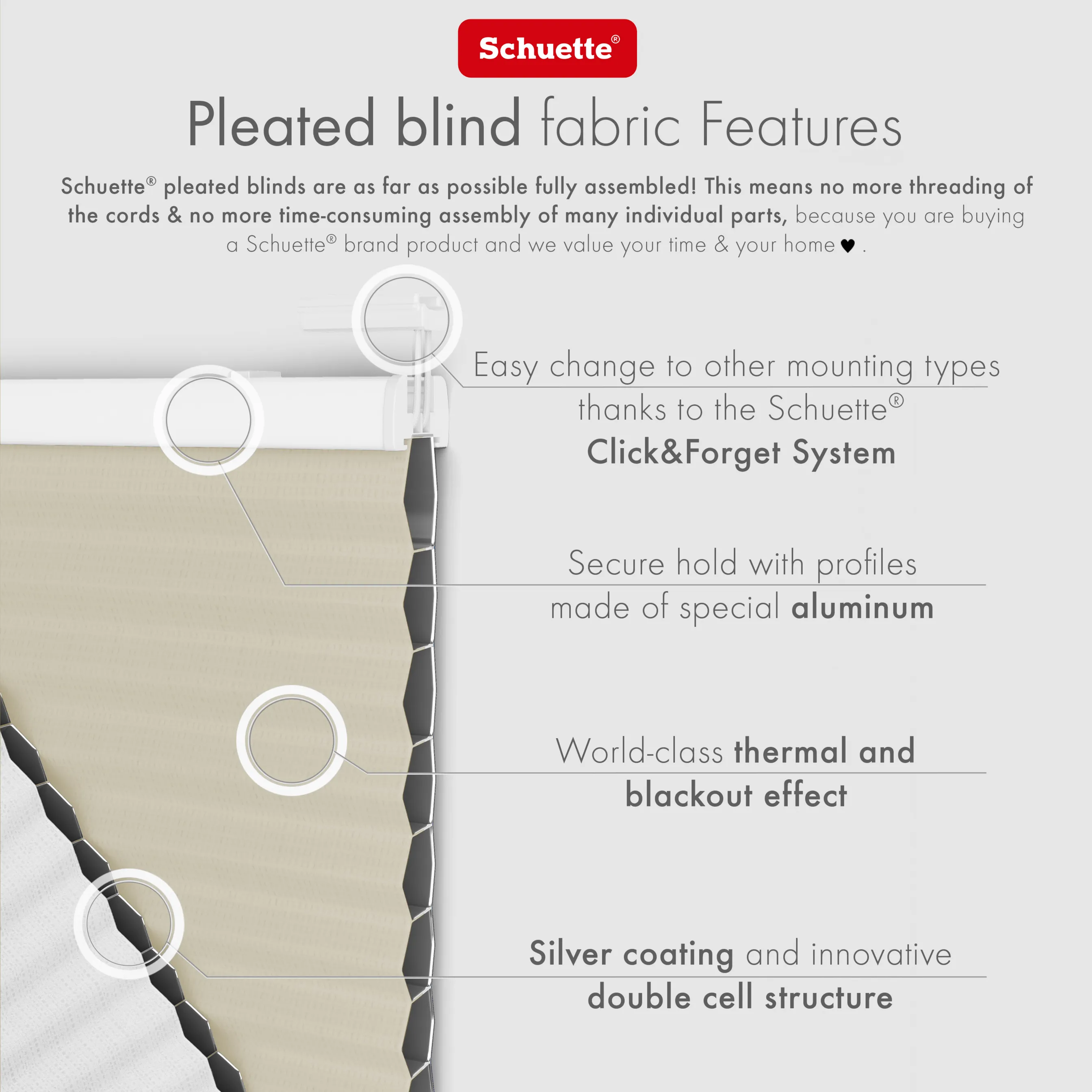 Schuette® Wabenplissee ohne Bohren nach Maß • Klebehalter & Schraubhalter 2in1 Set "Letsbond" • Honey Kollektion: Belgian Waffle (Creme) • Profilfarbe: Silber