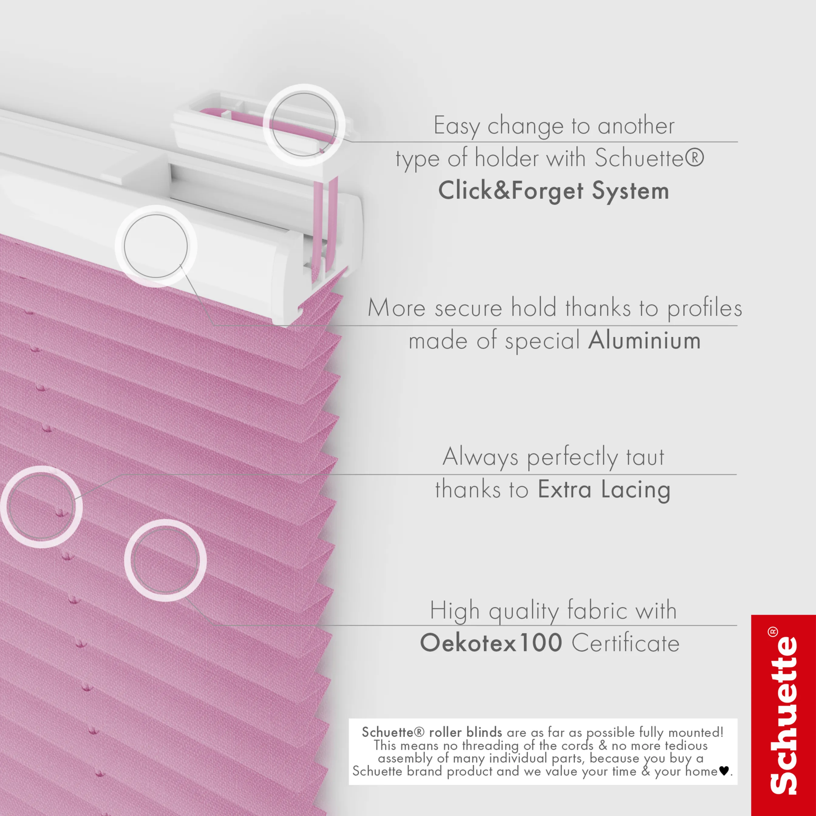 Schuette® Plissee ohne Bohren nach Maß • Suprafix Klemmhalter "X" • Melange Kollektion: Magic Pink (Rosa) • Profilfarbe: Eiche