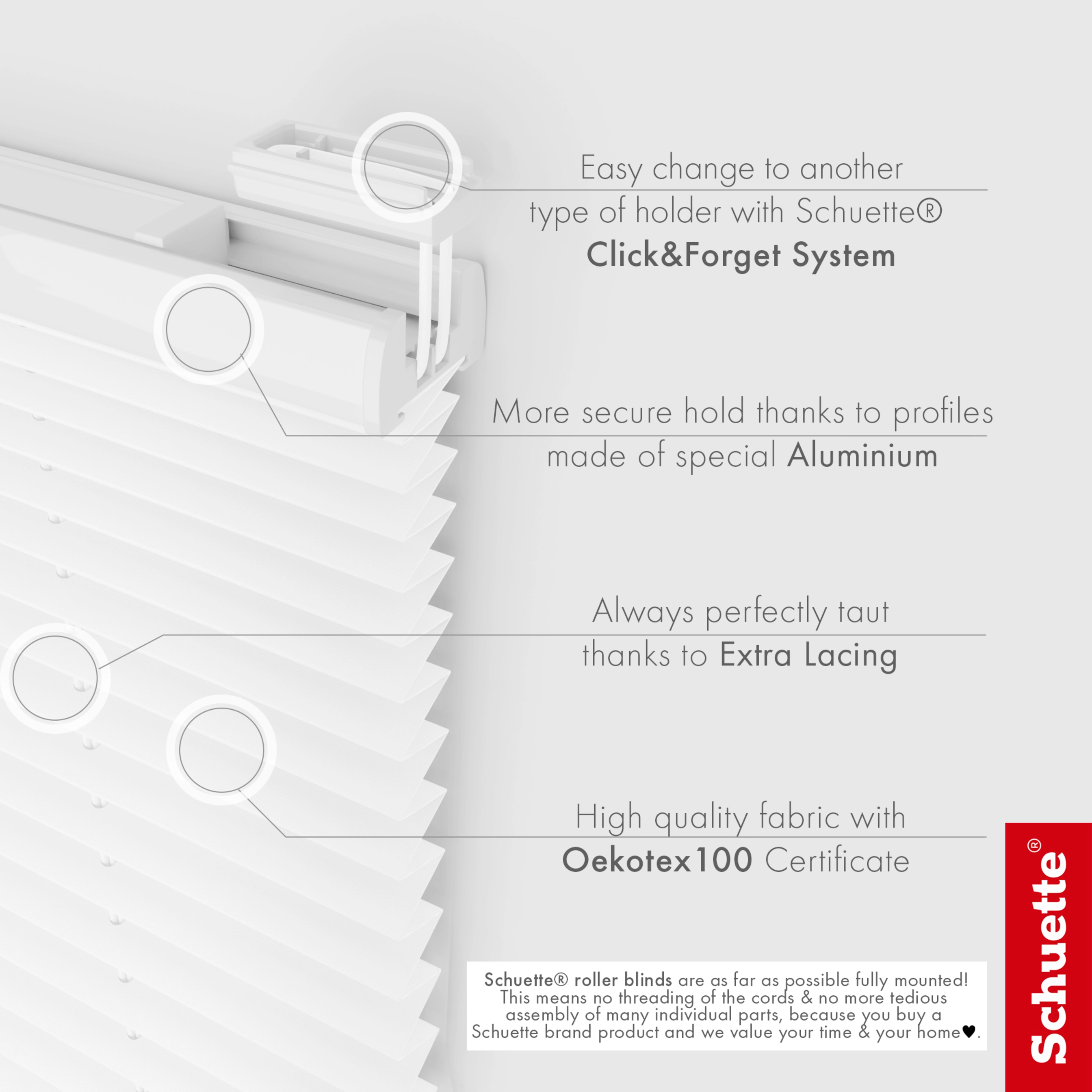 Schuette® Pleated Blind Made to Measure without Drilling • Premium Collection: White Day (White) • Profile Color: Silver