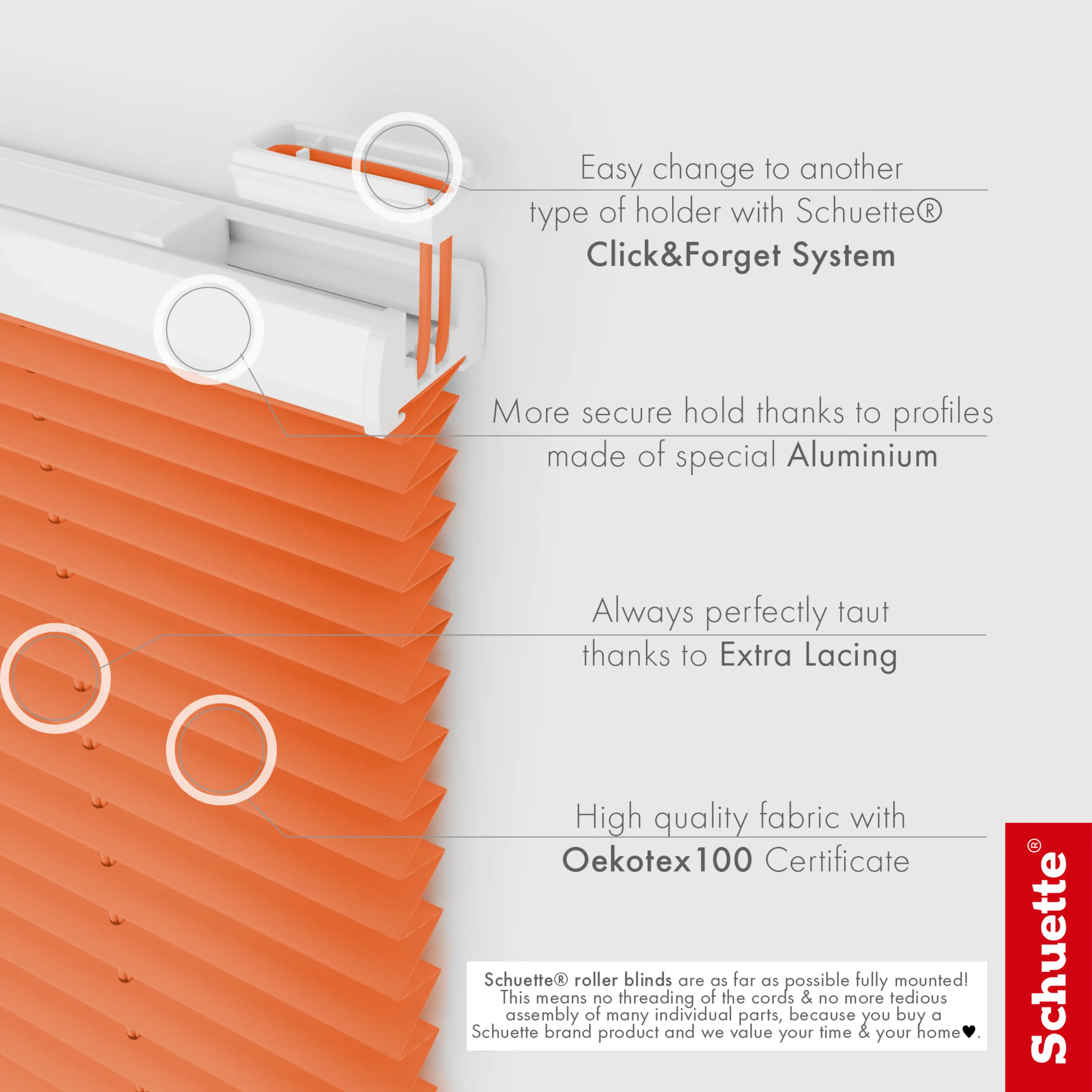 Schuette® Plissee ohne Bohren nach Maß • Suprafix Halterung “Zum Kleben” • Premium Kollektion: Sunset (Orange) • Profilfarbe: Weiß