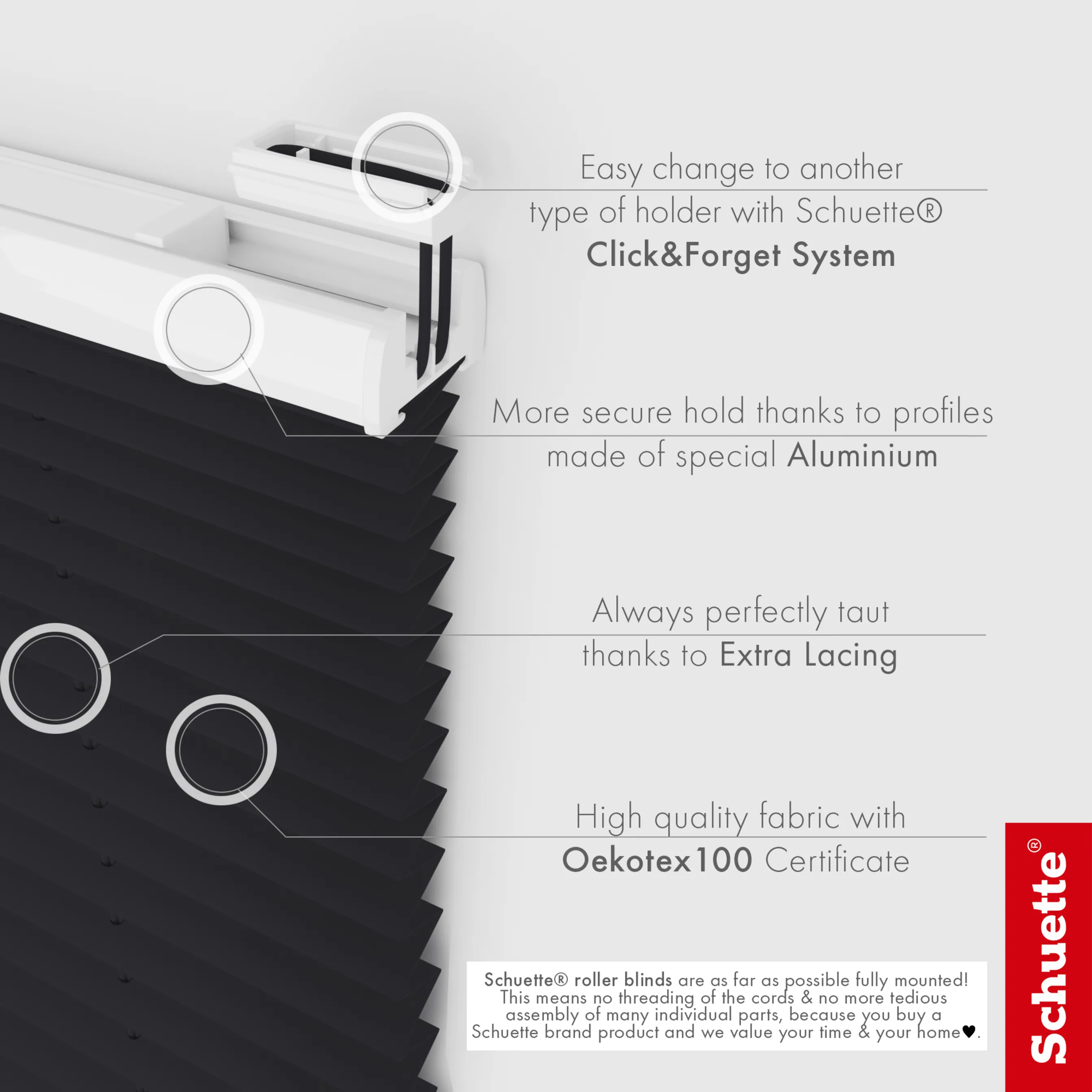 Schuette® Plissee ohne Bohren nach Maß • Suprafix Halterung “Zum Kleben” • Premium Kollektion: Silesian Coal (Schwarz) • Profilfarbe: Anthrazit