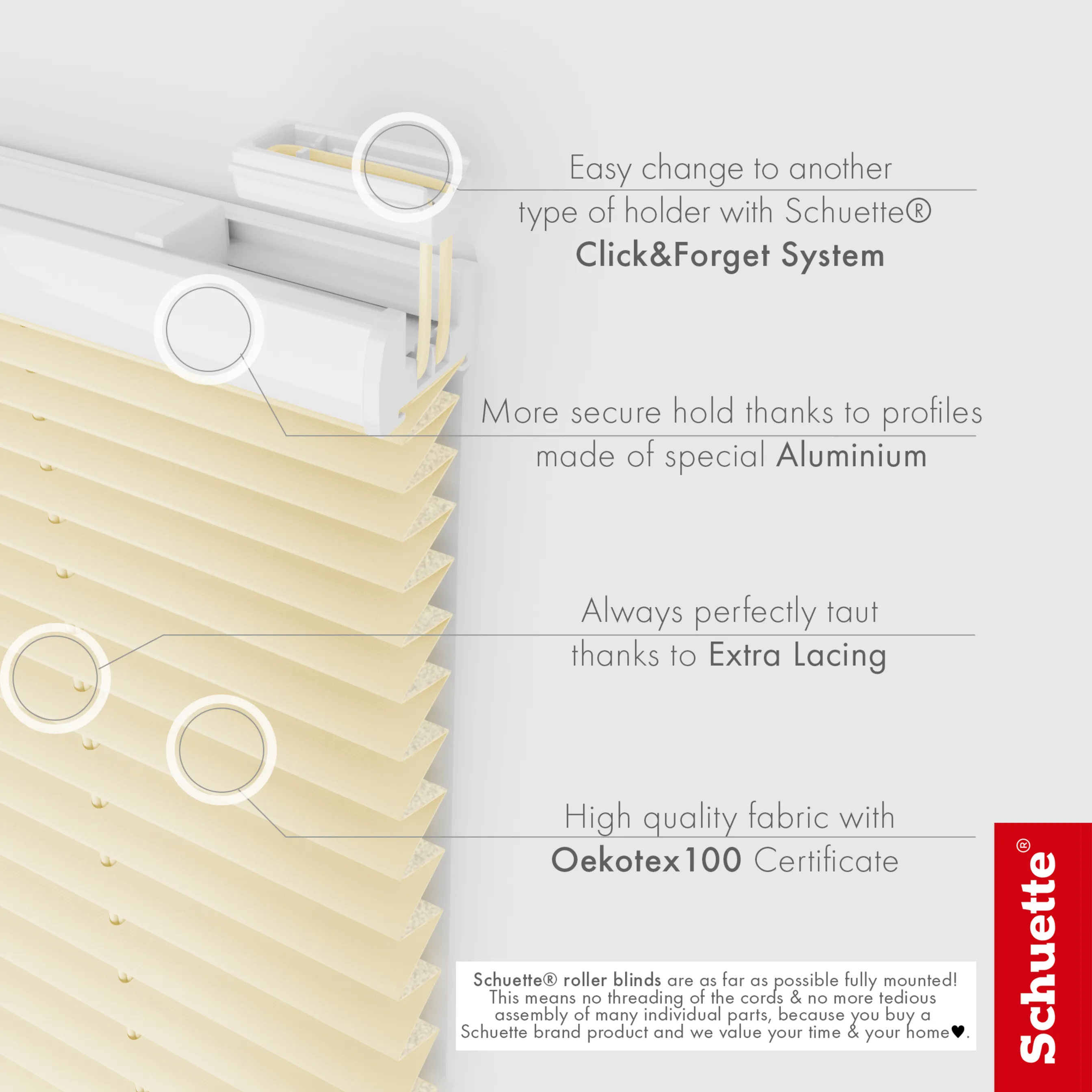 Schuette® Dachfenster Plissee nach Maß • Thermo Kollektion: Milk Tea (Beige) • Profilfarbe: Walnuss