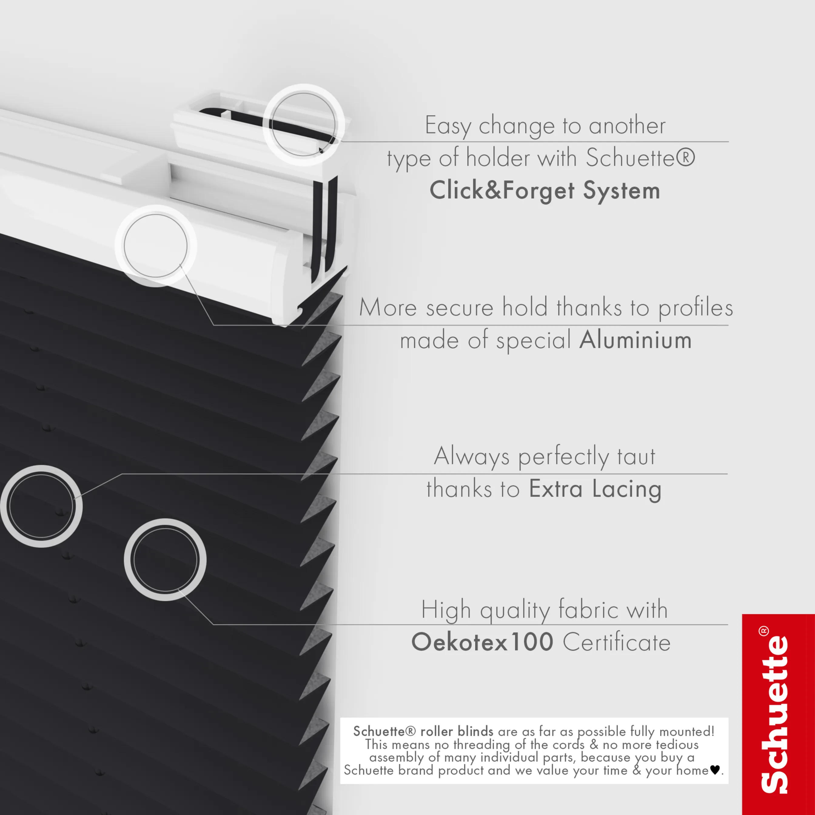 Schuette® Plissee mit Bohren nach Maß • Suprafix Halterungen “Mit Bohren” • Thermo Kollektion: Dark Night (Schwarz) • Profilfarbe: Silber