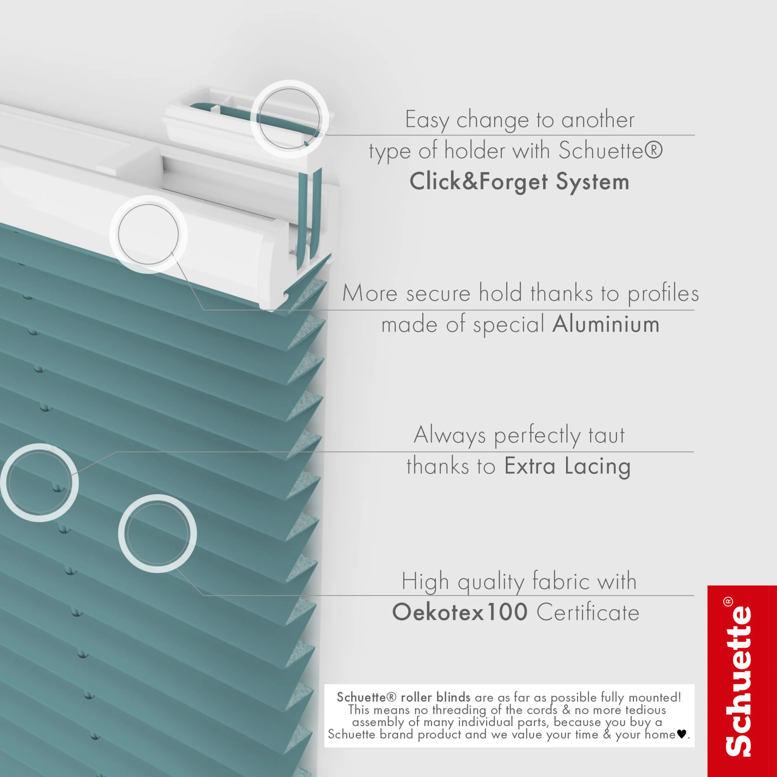 Schuette® Plissee ohne Bohren nach Maß • Suprafix Halterung “Zum Kleben” • Thermo Kollektion: Teal Aura (Türkis) • Profilfarbe: Weiß