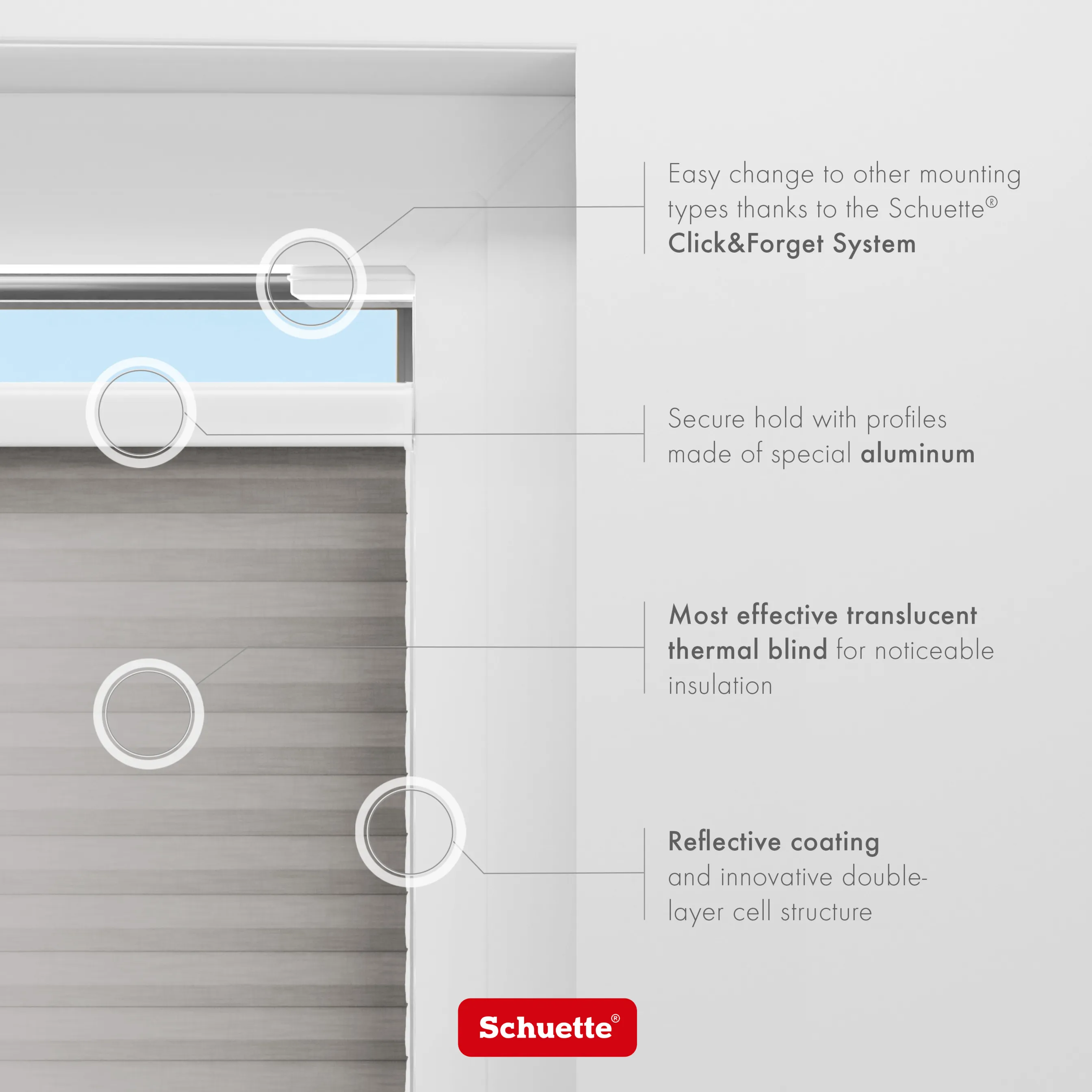 Schuette® Wabenplissee mit Bohren nach Maß • Suprafix "Double 2in1" Schraub- & Klemmhalter • Thermo x Honey Kollektion: Overbaked (Grau) • Profilfarbe: Eiche