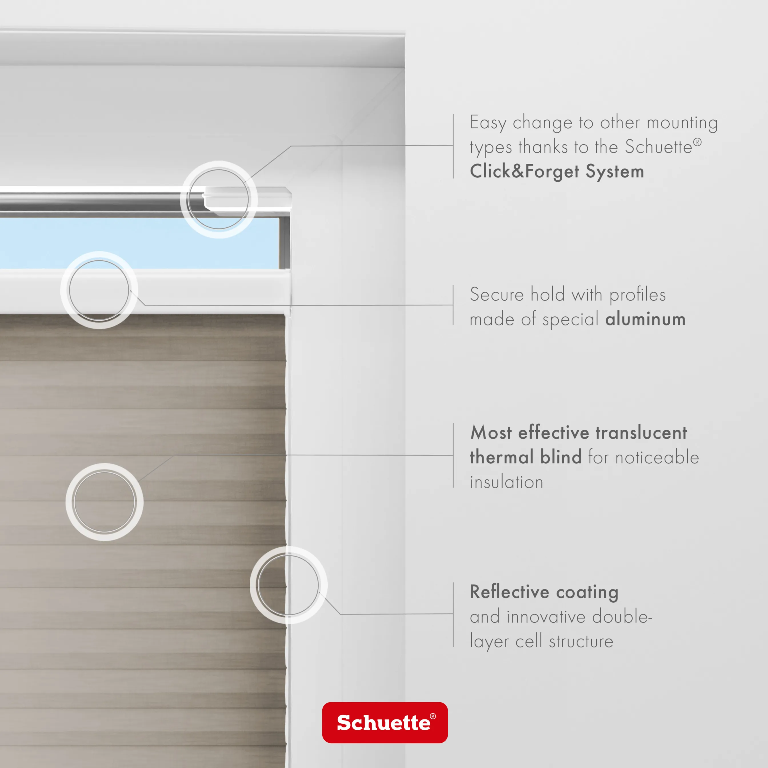 Schuette® Wabenplissee ohne Bohren nach Maß • Suprafix Klemmhalter “Incognito X" • Thermo x Honey Kollektion: Truffle Dust (Taupe) • Profilfarbe: Braun