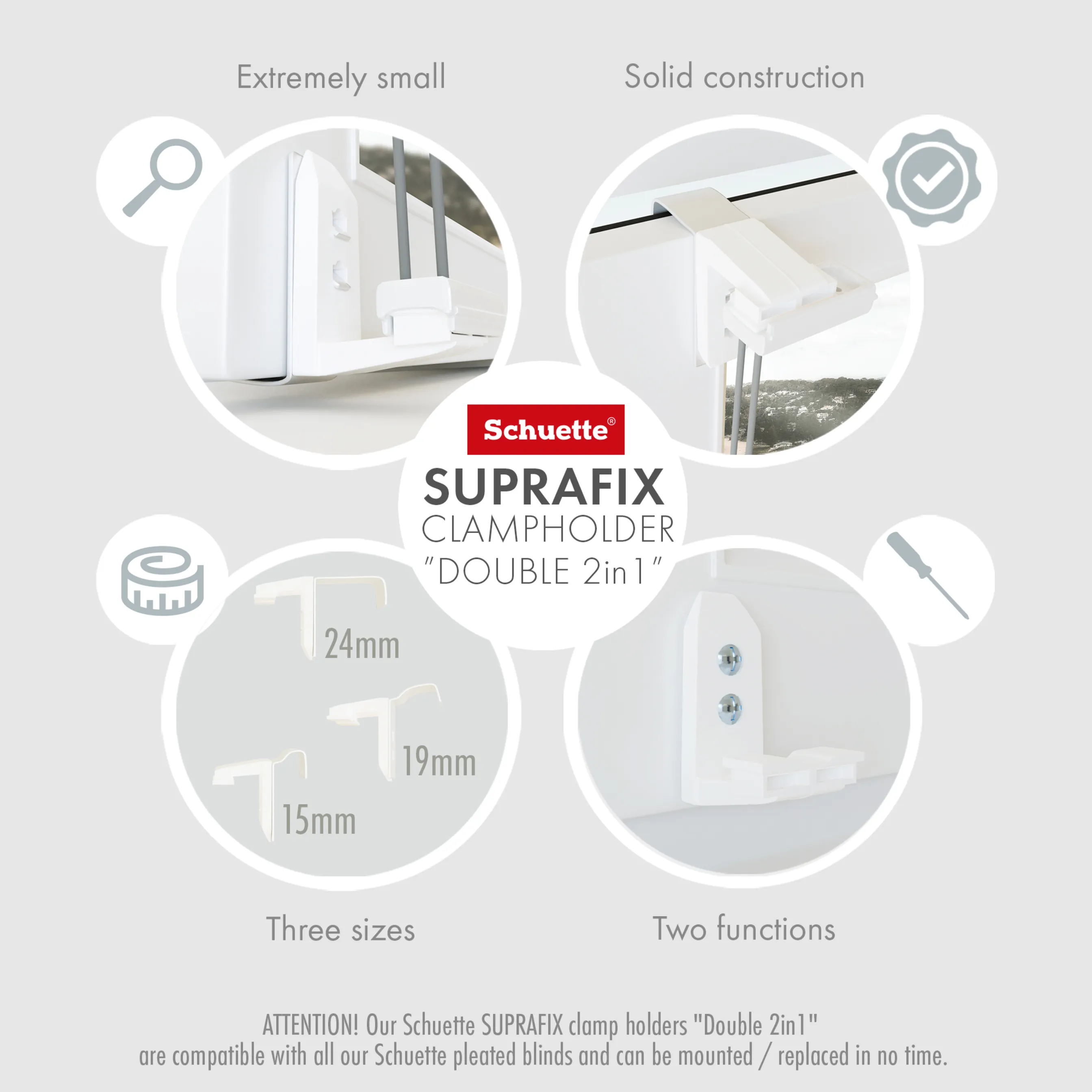 Schuette® Plissee mit Bohren nach Maß • Suprafix "Double 2in1" Schraub- & Klemmhalter • Premium Kollektion: Vanilla Ice Cream (Creme) • Profilfarbe: Weiß