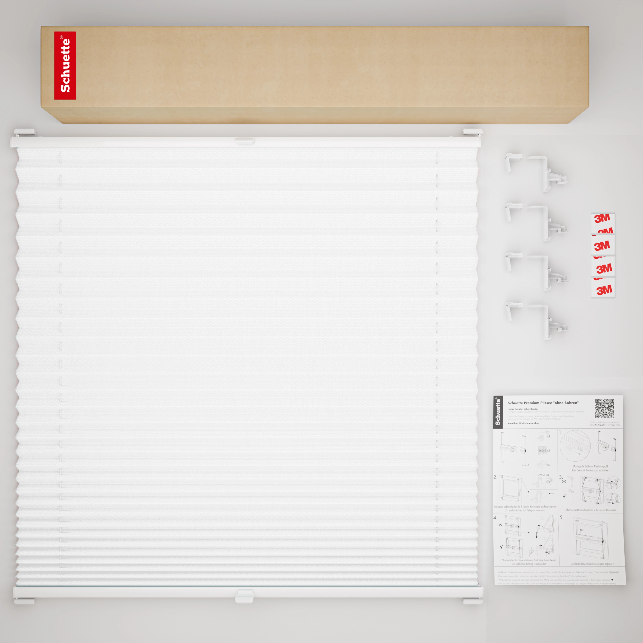 Schuette® Pleated Blind Made to Measure without Drilling • Premium Collection: White Day (White) • Profile Color: White