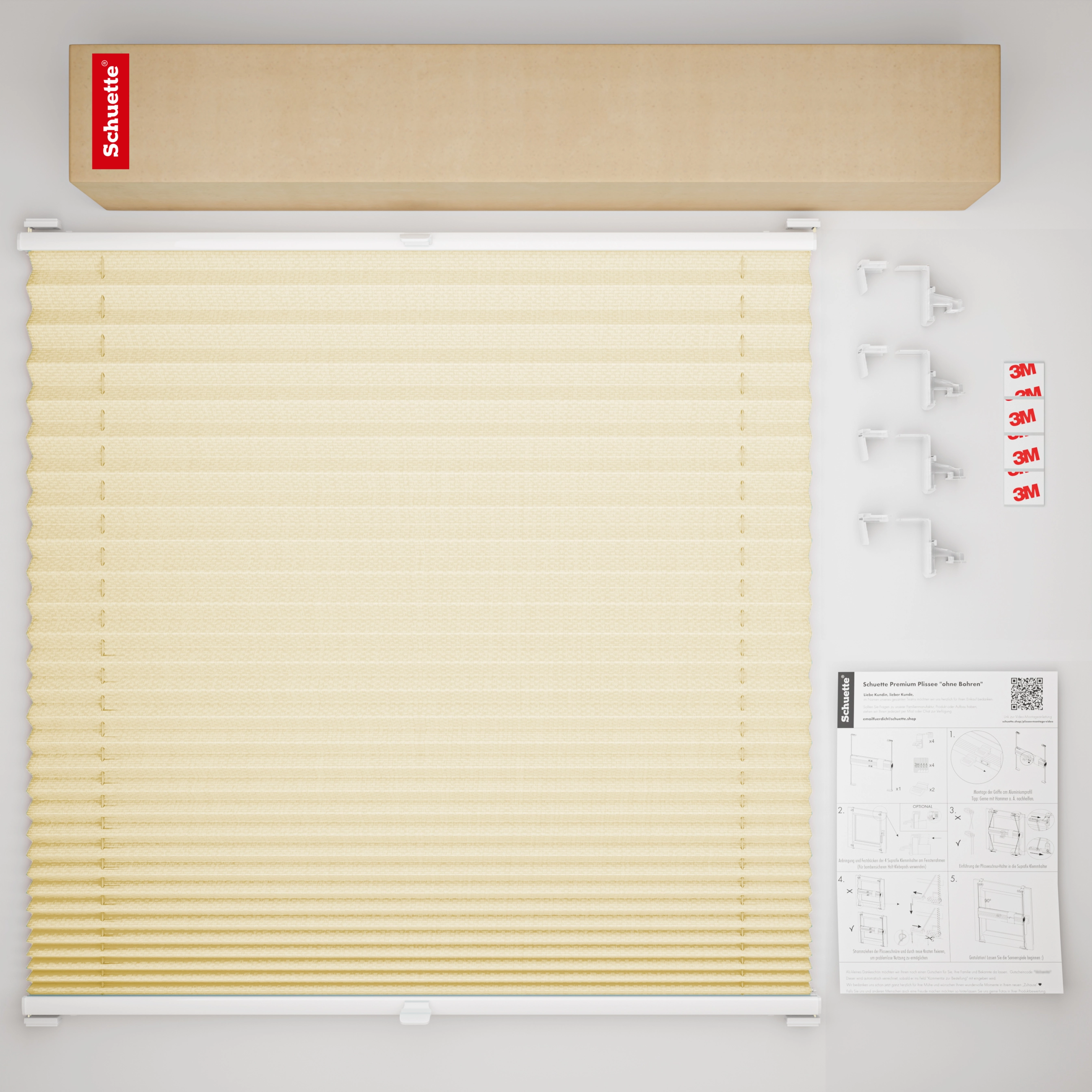 Schuette® Pleated Blind Made to Measure without Drilling • Thermo Collection: Milk Tea (Beige) • Profile Colour: White
