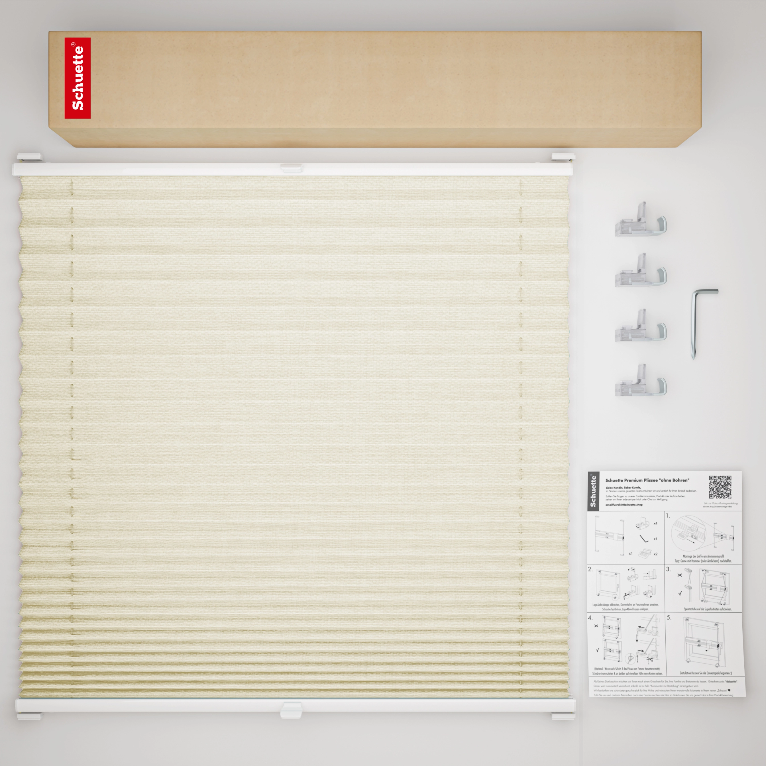 Schuette® Pleated Blind Made to Measure without Drilling • Dolomite Collection: Wet Stand (Beige) • Profile Colour: White