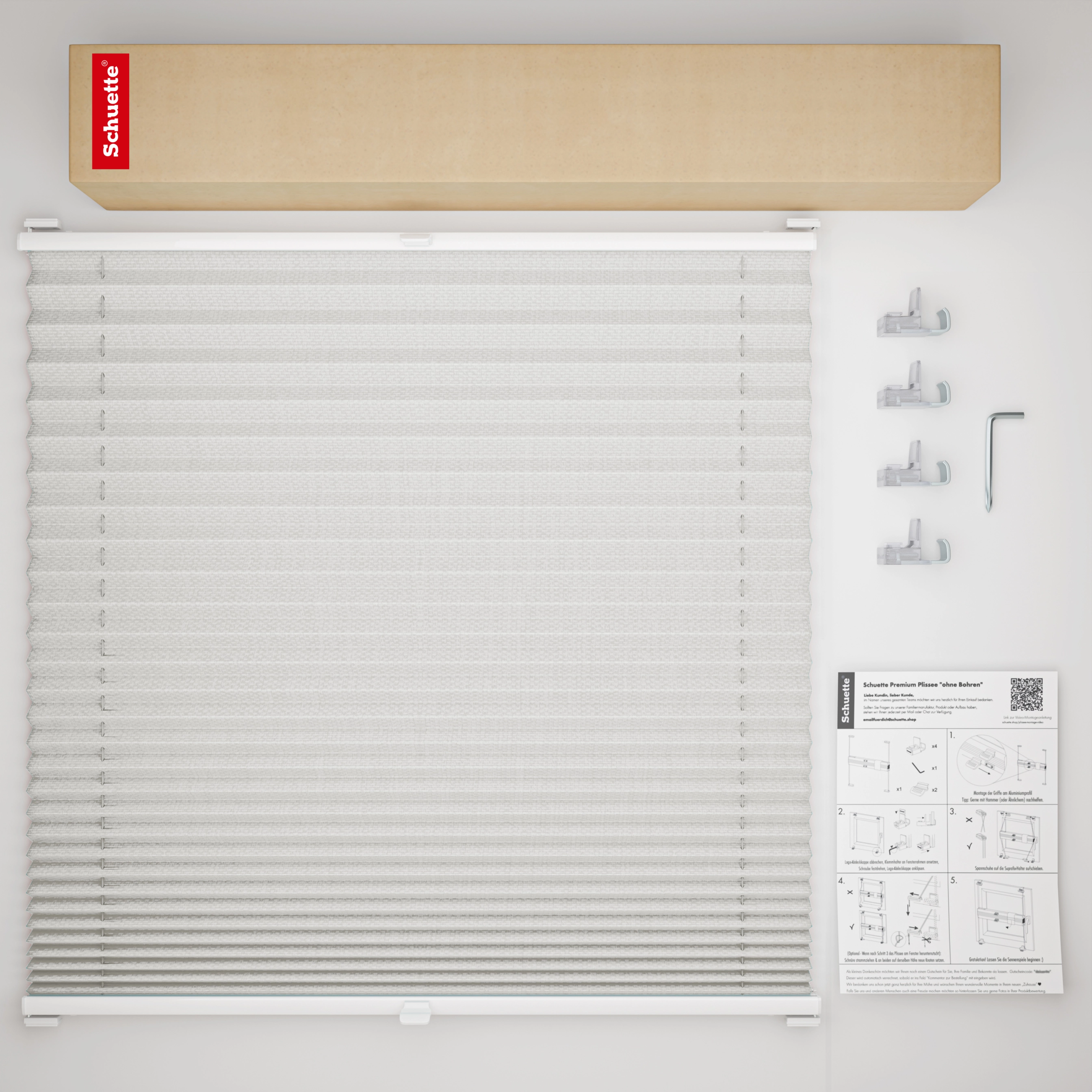 Schuette® Pleated Blind Made to Measure without Drilling • Premium Collection: A Way Home (Silver) • Profile Color: White