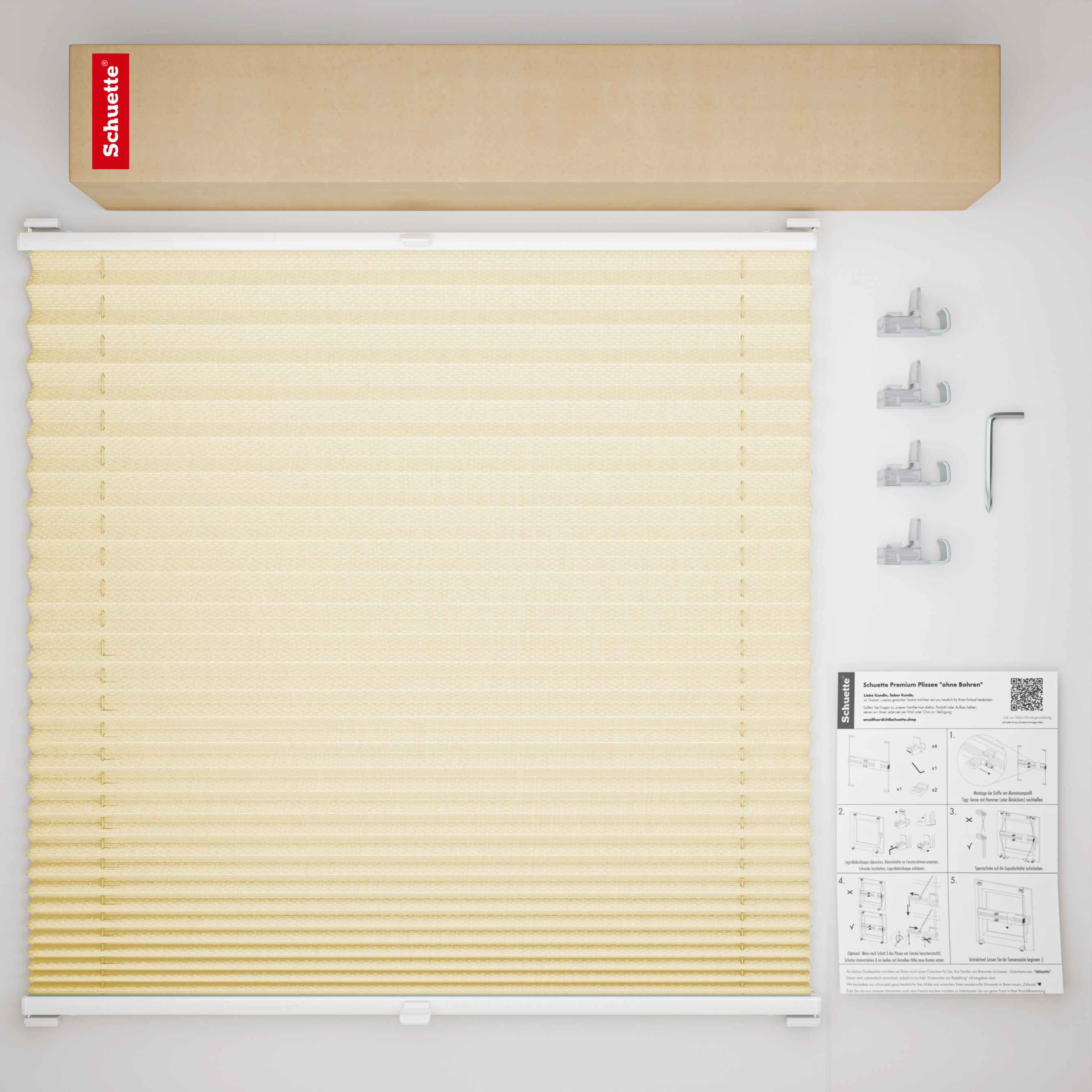Schuette® Pleated Blind Made to Measure without Drilling • Premium Collection: Sahara's Sand • Profile Color: White