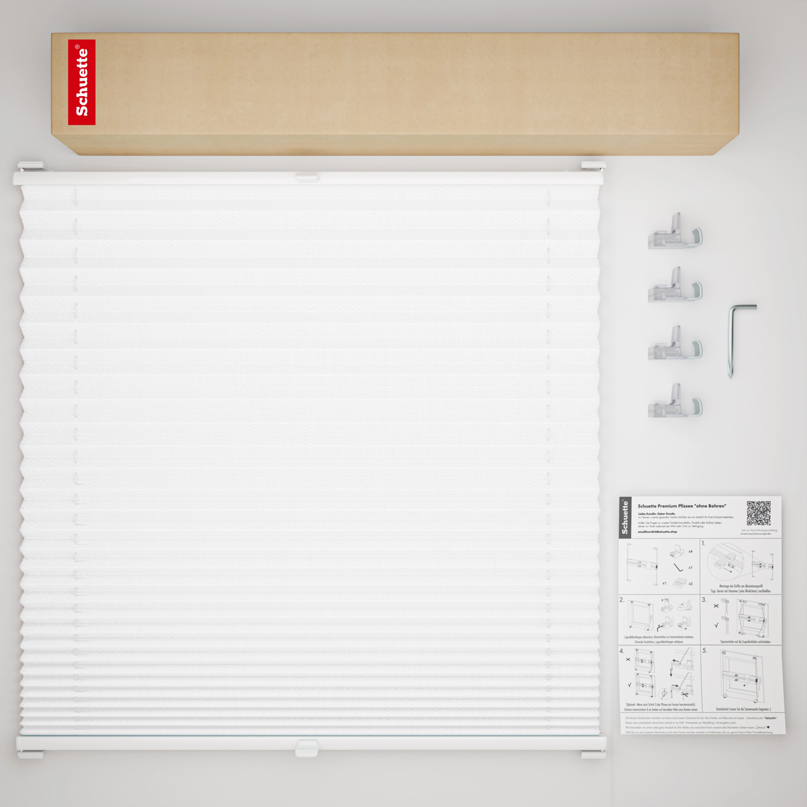 Schuette® Pleated Blind Made to Measure without Drilling • Thermo Collection: White Day (White) • Profile Colour: White