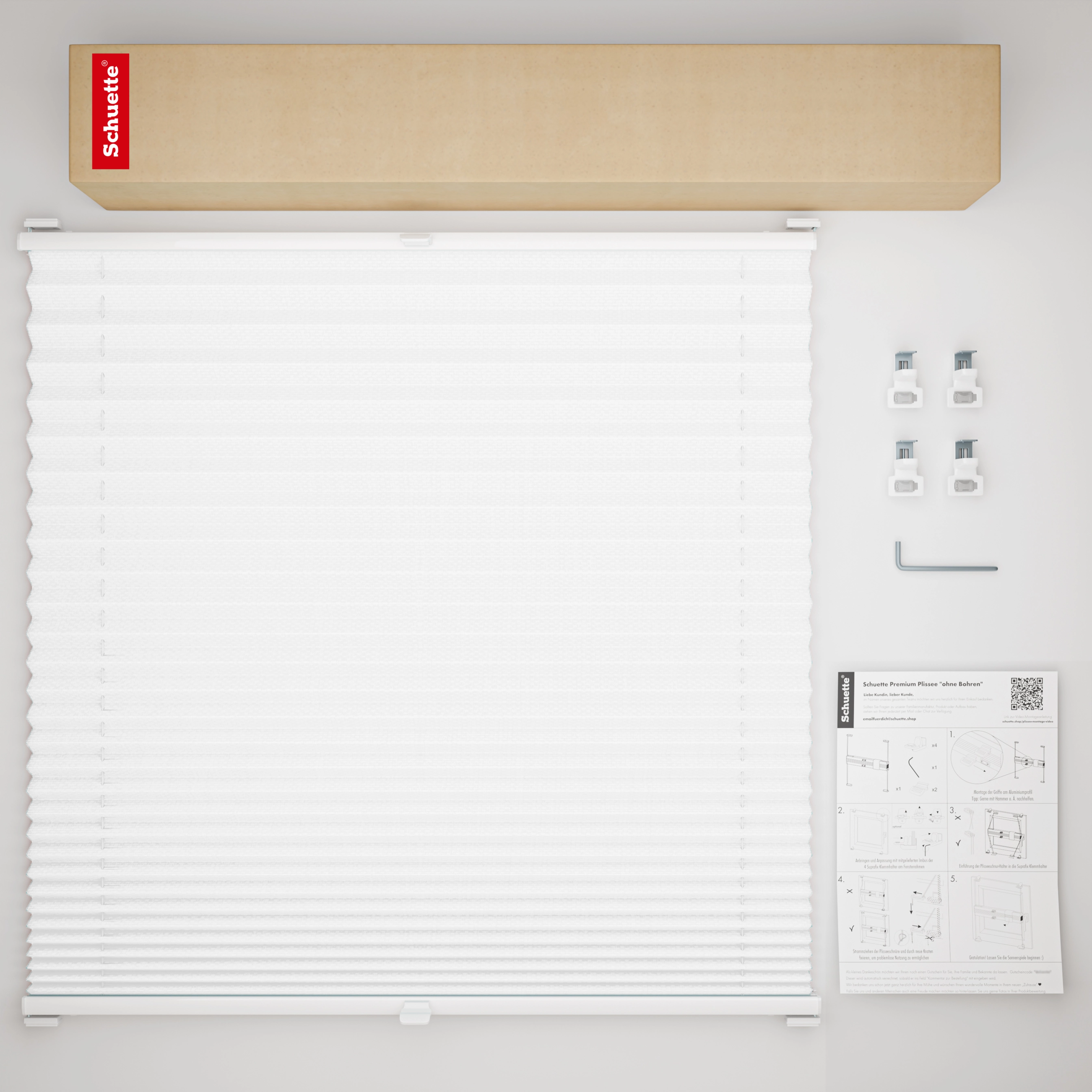 Schuette® Pleated blind without drilling made-to-measure • Suprafix Clamp holder “Screw-on” • Premium Collection: White Day (White) • Profile color: White