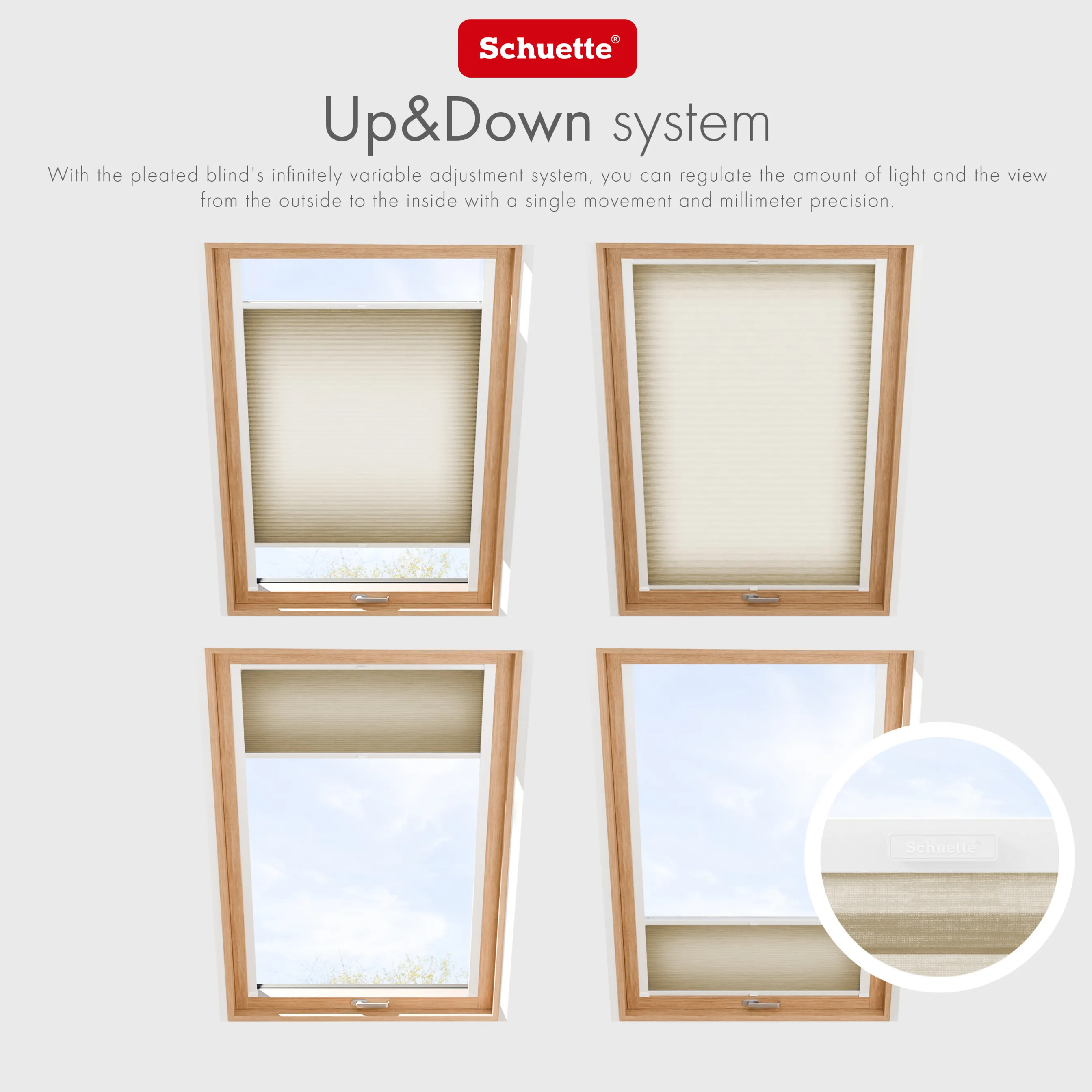 Schuette® Dachfenster Wabenplissee nach Maß • Thermo x Honey Kollektion: Latte Mood (Sandbeige) • Profilfarbe: Eiche