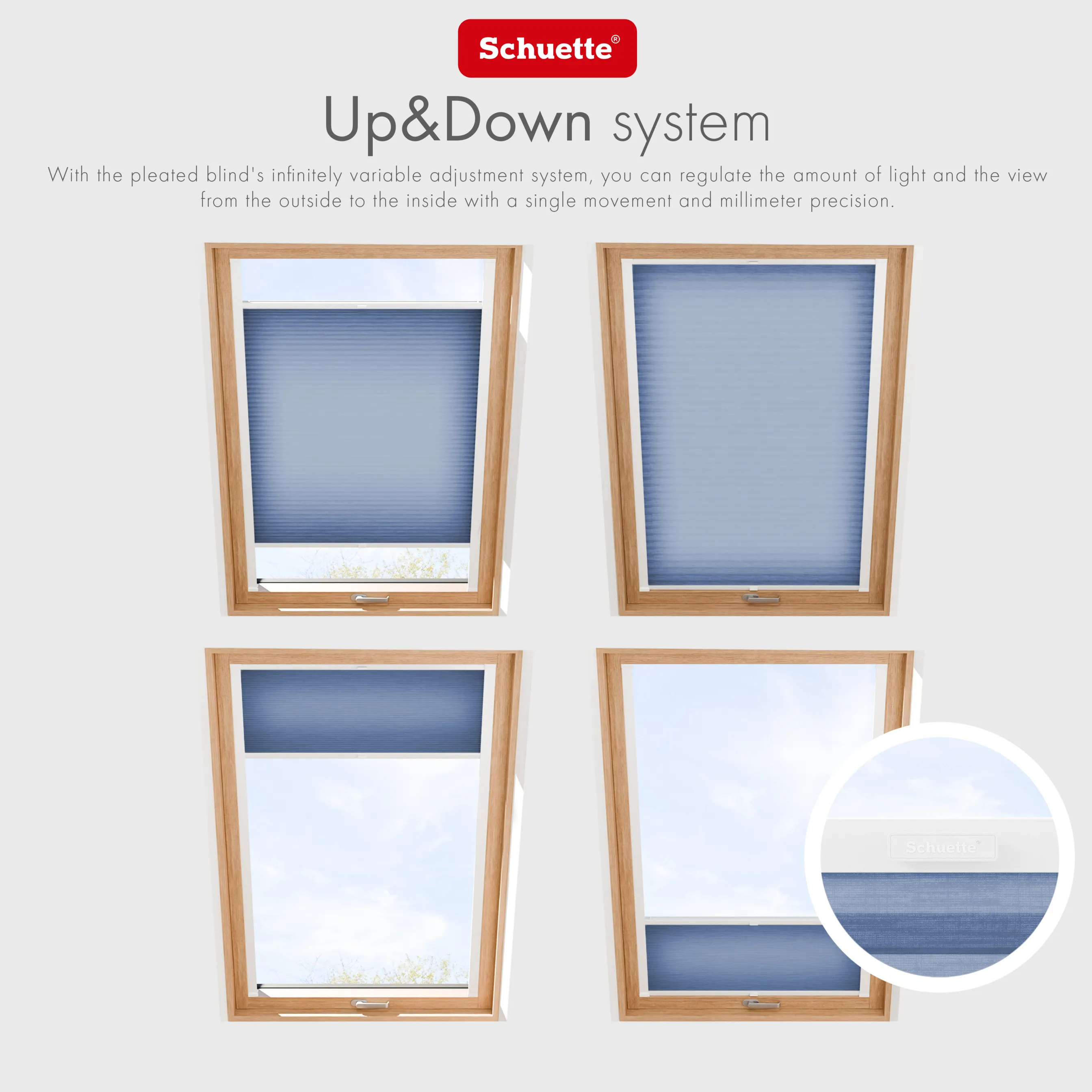 Schuette® Dachfenster Wabenplissee nach Maß • Thermo x Honey Kollektion: Blue Velvet (Blau) • Profilfarbe: Eiche