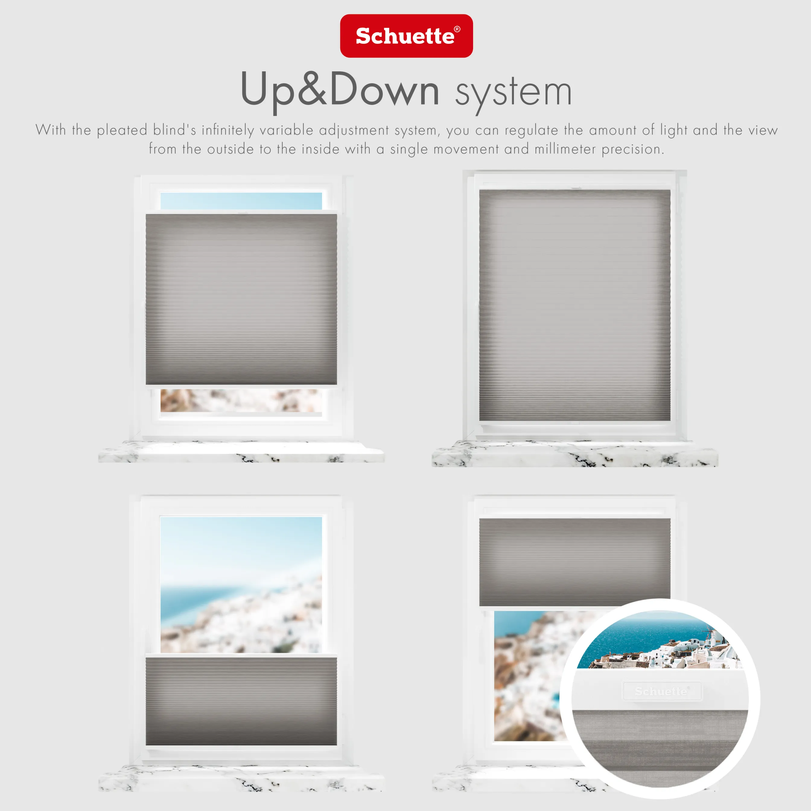 Schuette® Wabenplissee mit Bohren nach Maß • Suprafix "Double 2in1" Schraub- & Klemmhalter • Thermo x Honey Kollektion: Overbaked (Grau) • Profilfarbe: Eiche