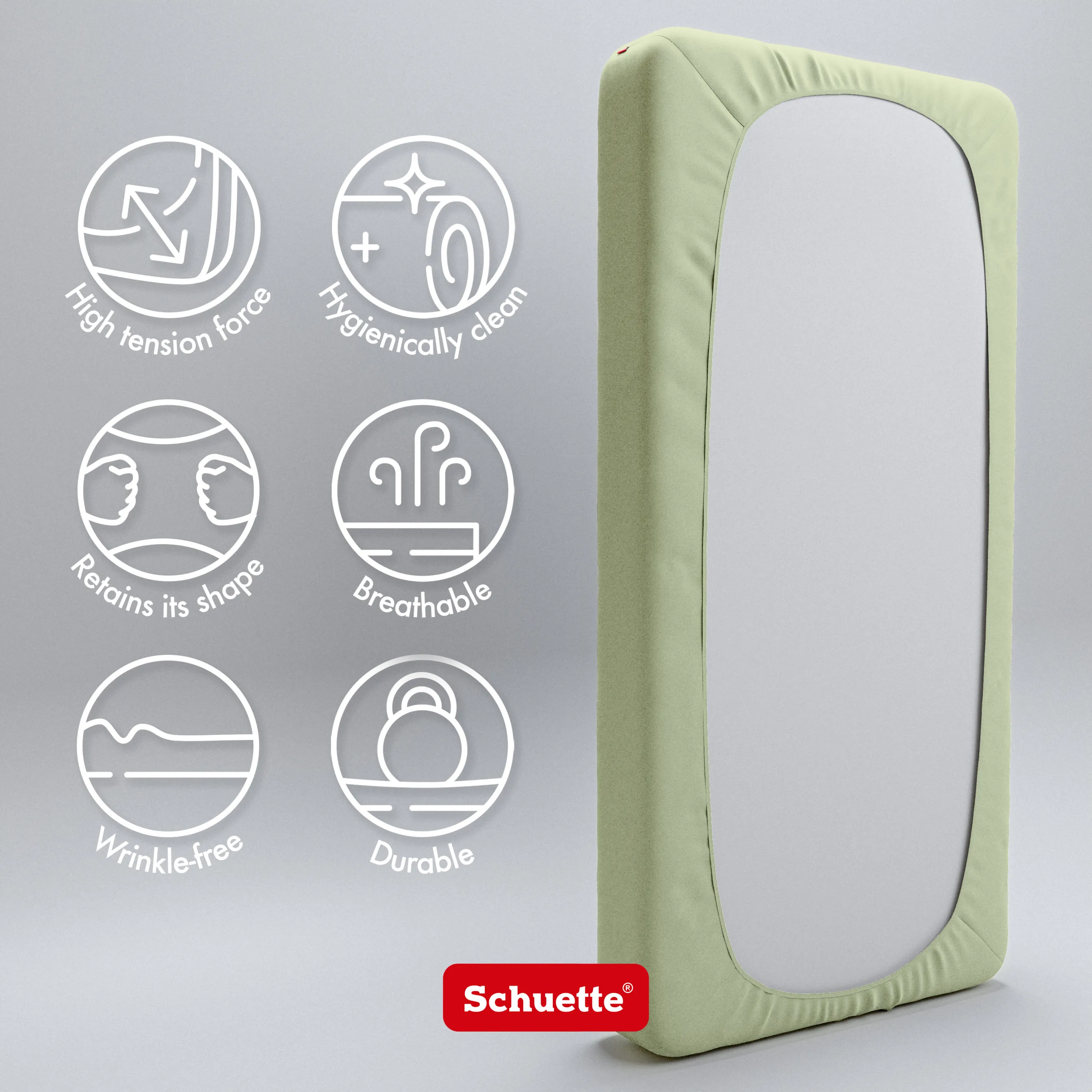 Schuette® Topper Spannbettlaken • 90 x 200 • Wow! Kollektion: Pistachio Scoop (Pastellgrün) • 100% Superfluff Baumwolle, Blickdicht, Faltenfrei • mit Rundumgummi • Matratzenhöhe bis 10 cm