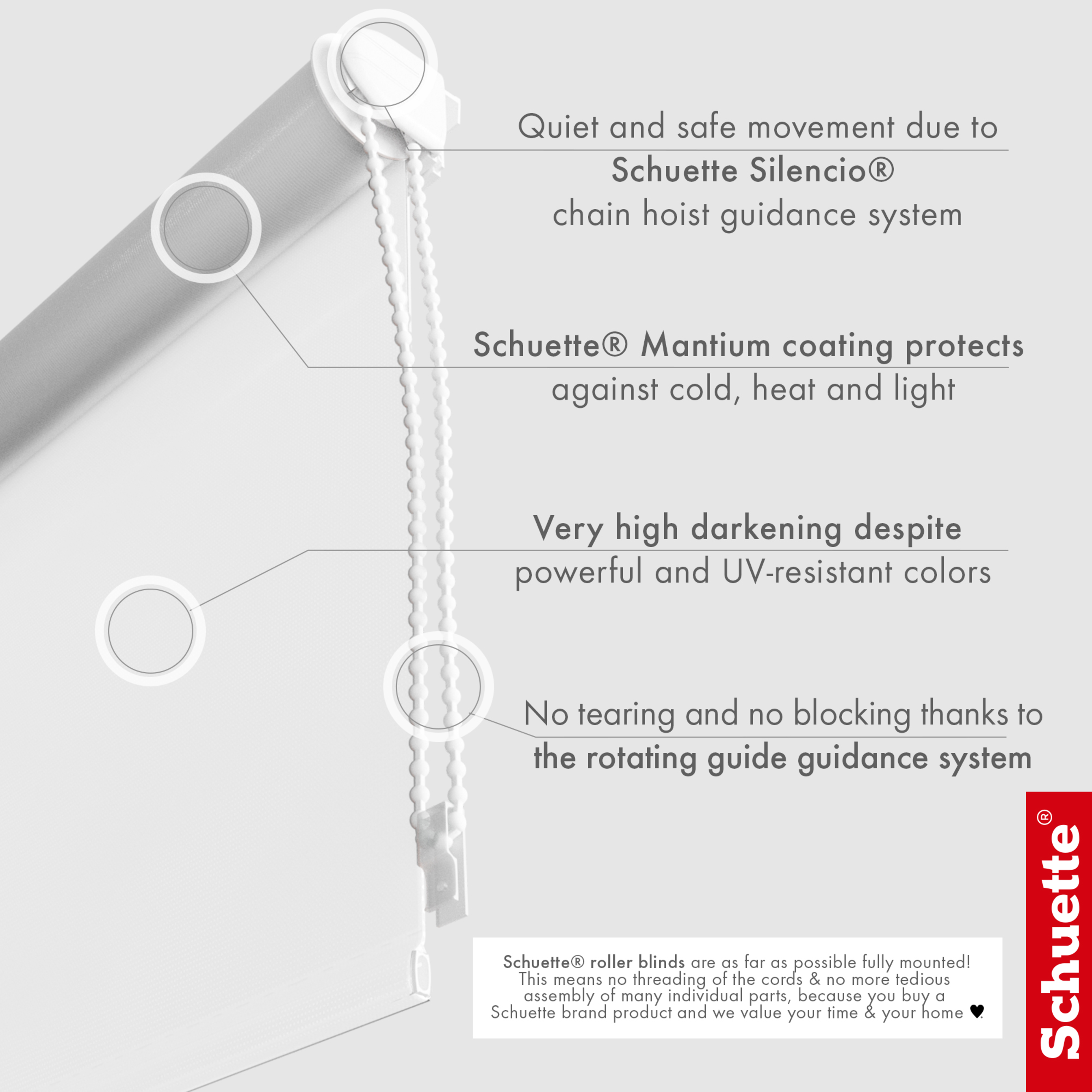 Schuette® Verdunkelungsrollo ohne Bohren & mit Bohren 2in1 nach Maß ● Kollektion Thermo Blackout: Snowflake (Weiß) ● Profilfarbe: Braun