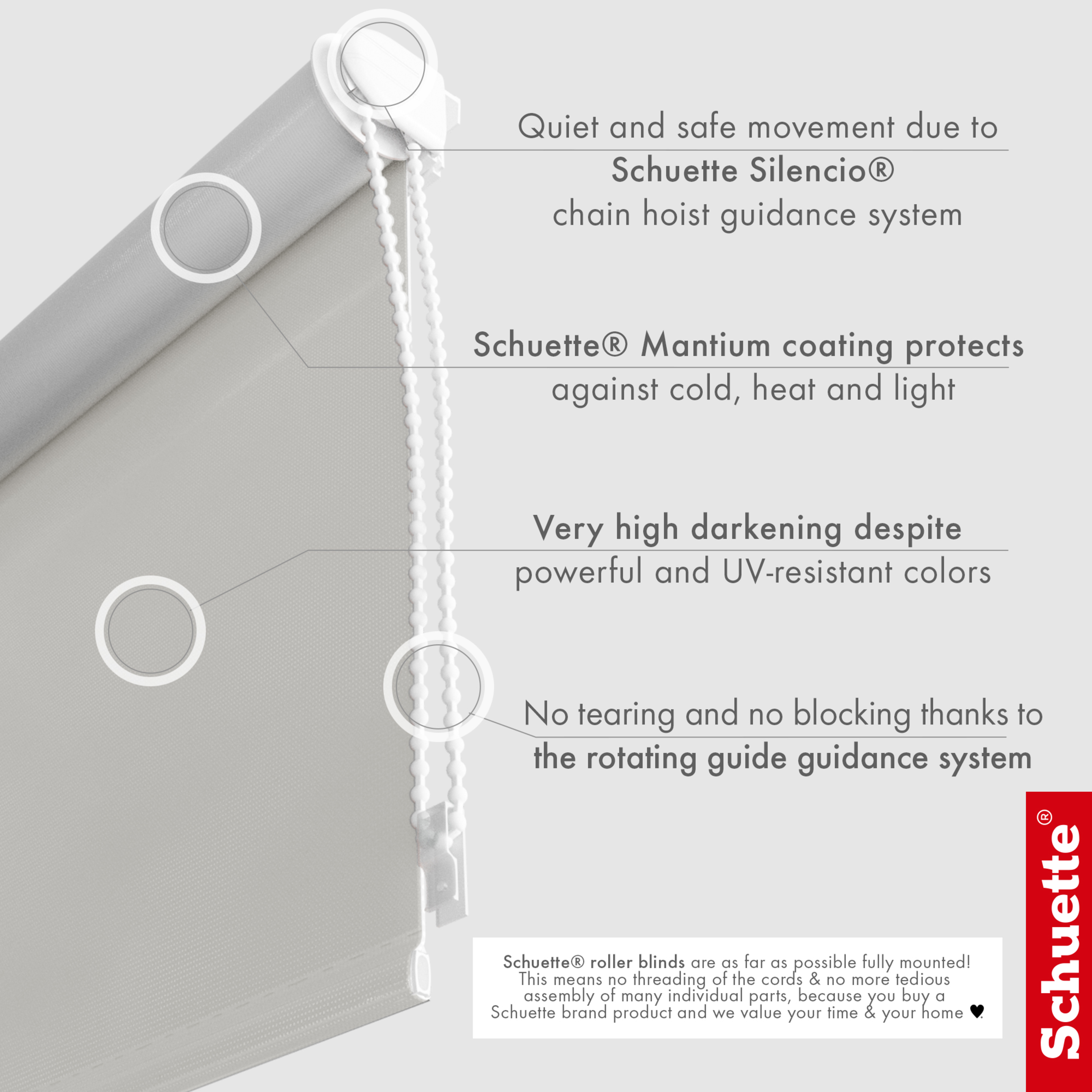 Schuette® Verdunkelungsrollo ohne Bohren & mit Bohren 2in1 nach Maß ● Kollektion Thermo Blackout: Foggy Morning (Grau) ● Profilfarbe: Weiß