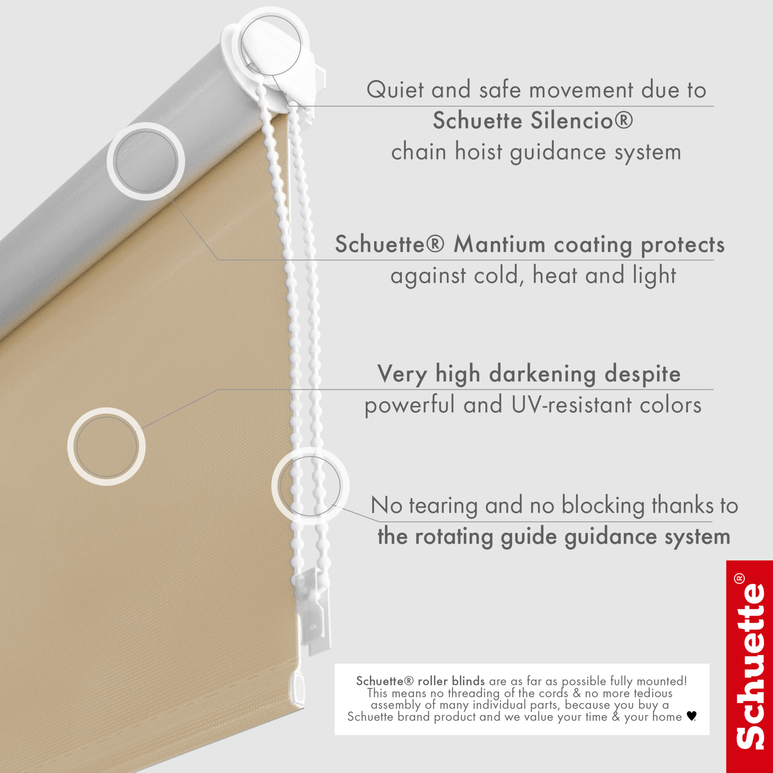 Schuette® Verdunkelungsrollo ohne Bohren & mit Bohren 2in1 nach Maß ● Kollektion Thermo Blackout: Biscotto (Beige) ● Profilfarbe: Weiß