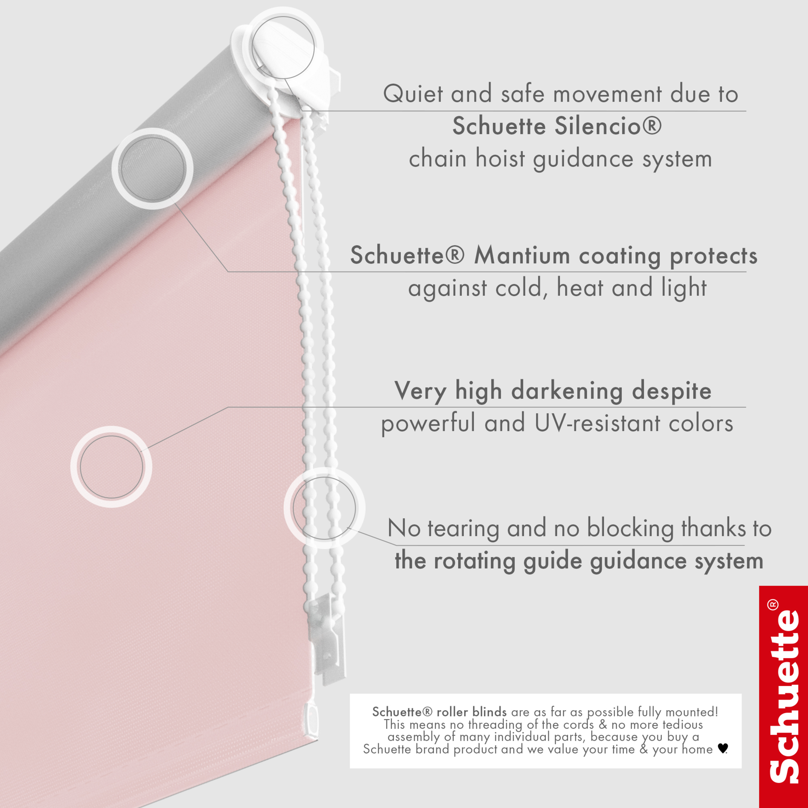 Schuette® Verdunkelungsrollo ohne Bohren & mit Bohren 2in1 nach Maß ● Kollektion Thermo Blackout: Powder Blush (Rosa) ● Profilfarbe: Braun