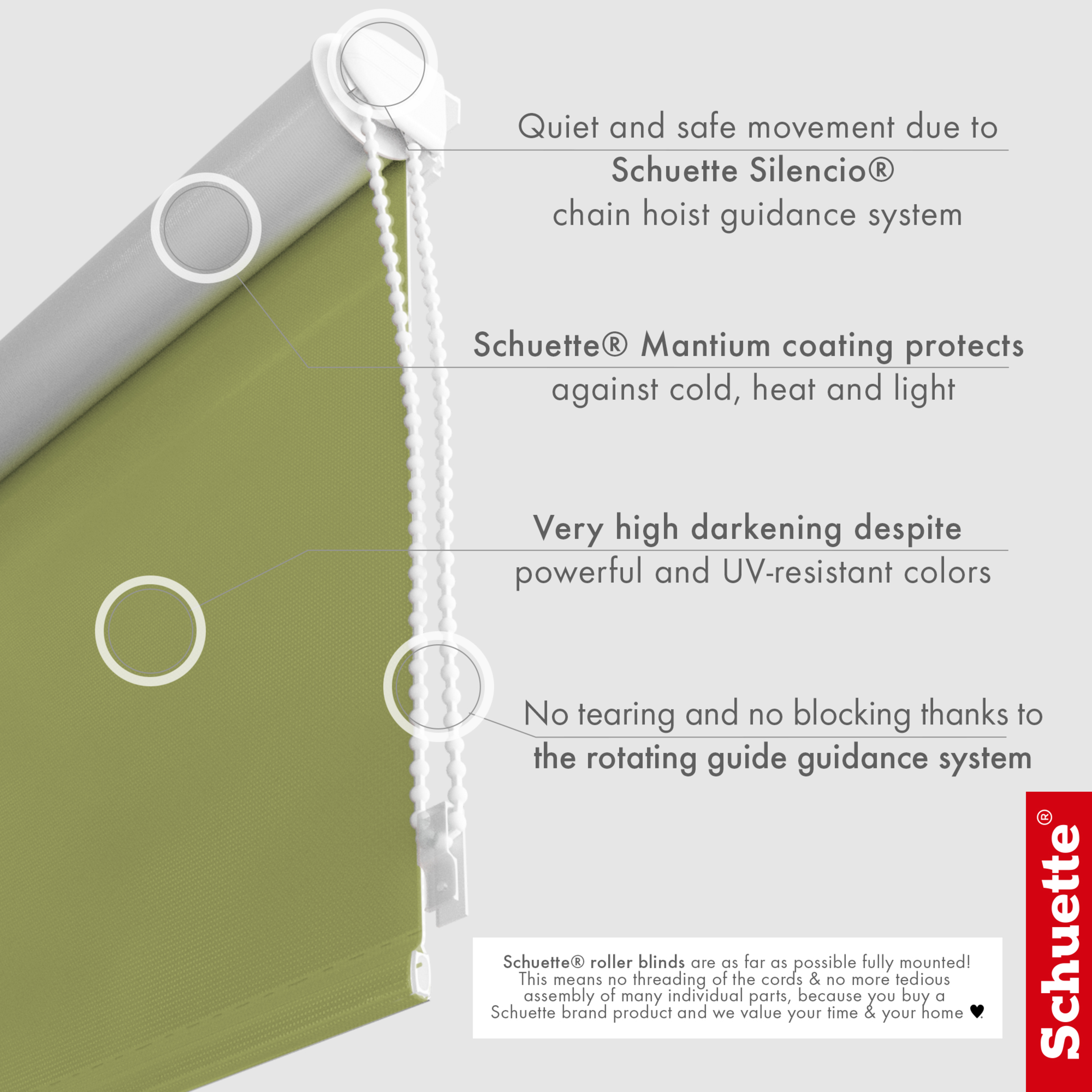 Schuette® Verdunkelungsrollo ohne Bohren & mit Bohren 2in1 nach Maß ● Kollektion Thermo Blackout: European Olive (Grün) ● Profilfarbe: Weiß