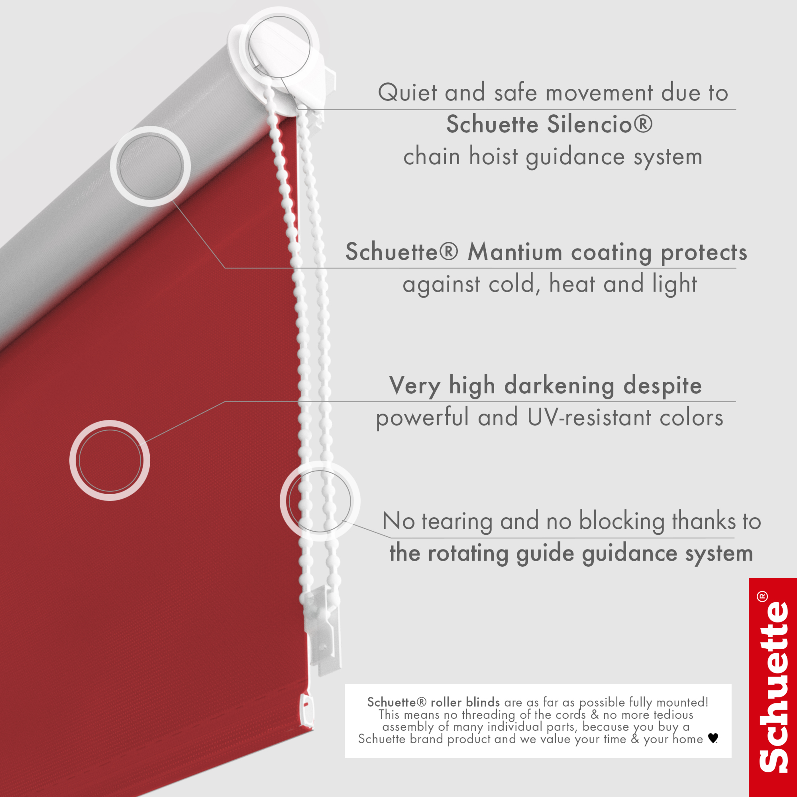 Schuette® Verdunkelungsrollo ohne Bohren & mit Bohren 2in1 nach Maß ● Kollektion Thermo Blackout: Candy Cherry (Rot) ● Profilfarbe: Grau