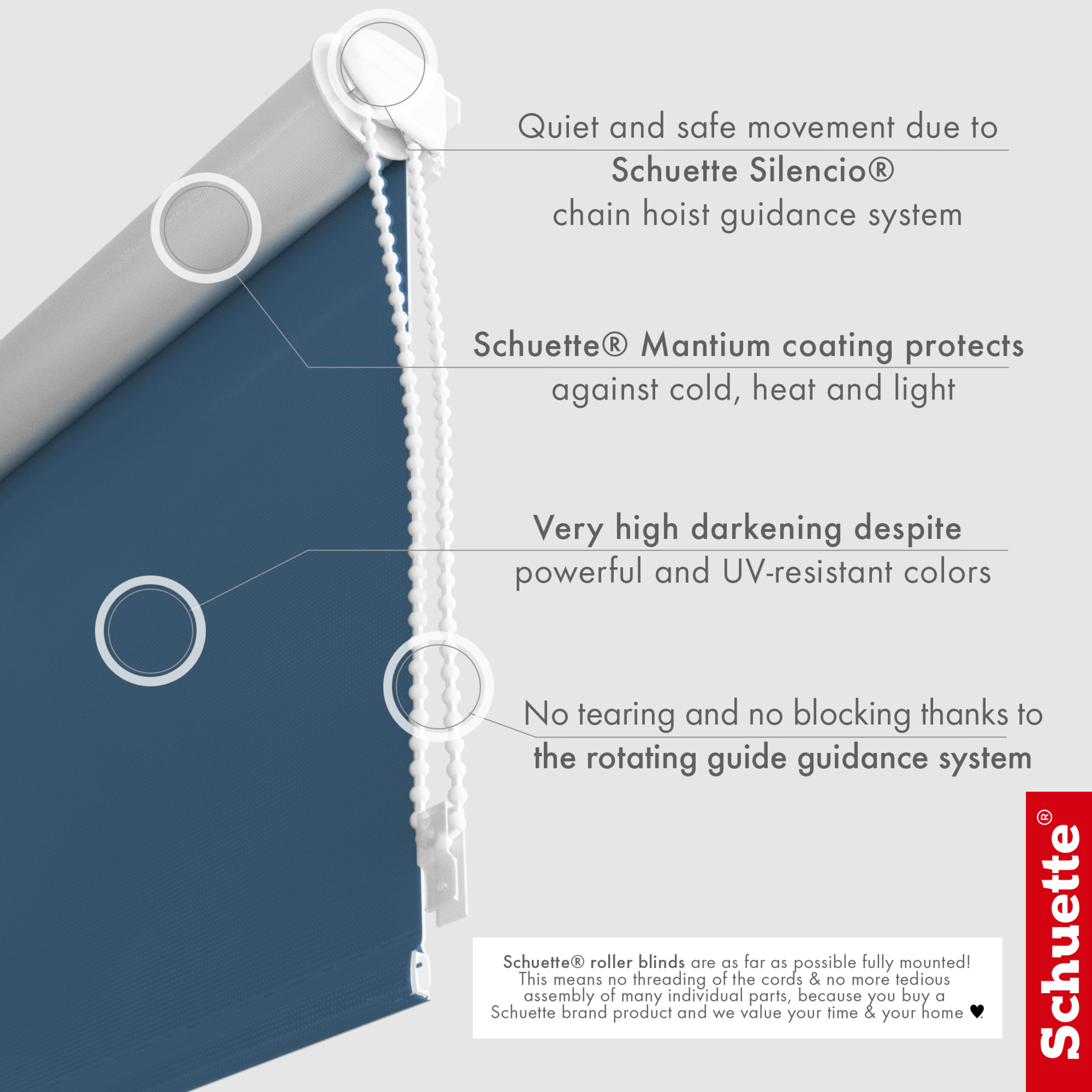 Schuette® Verdunkelungsrollo ohne Bohren & mit Bohren 2in1 nach Maß ● Kollektion Thermo Blackout: Navy Blue (Blau) ● Profilfarbe: Braun