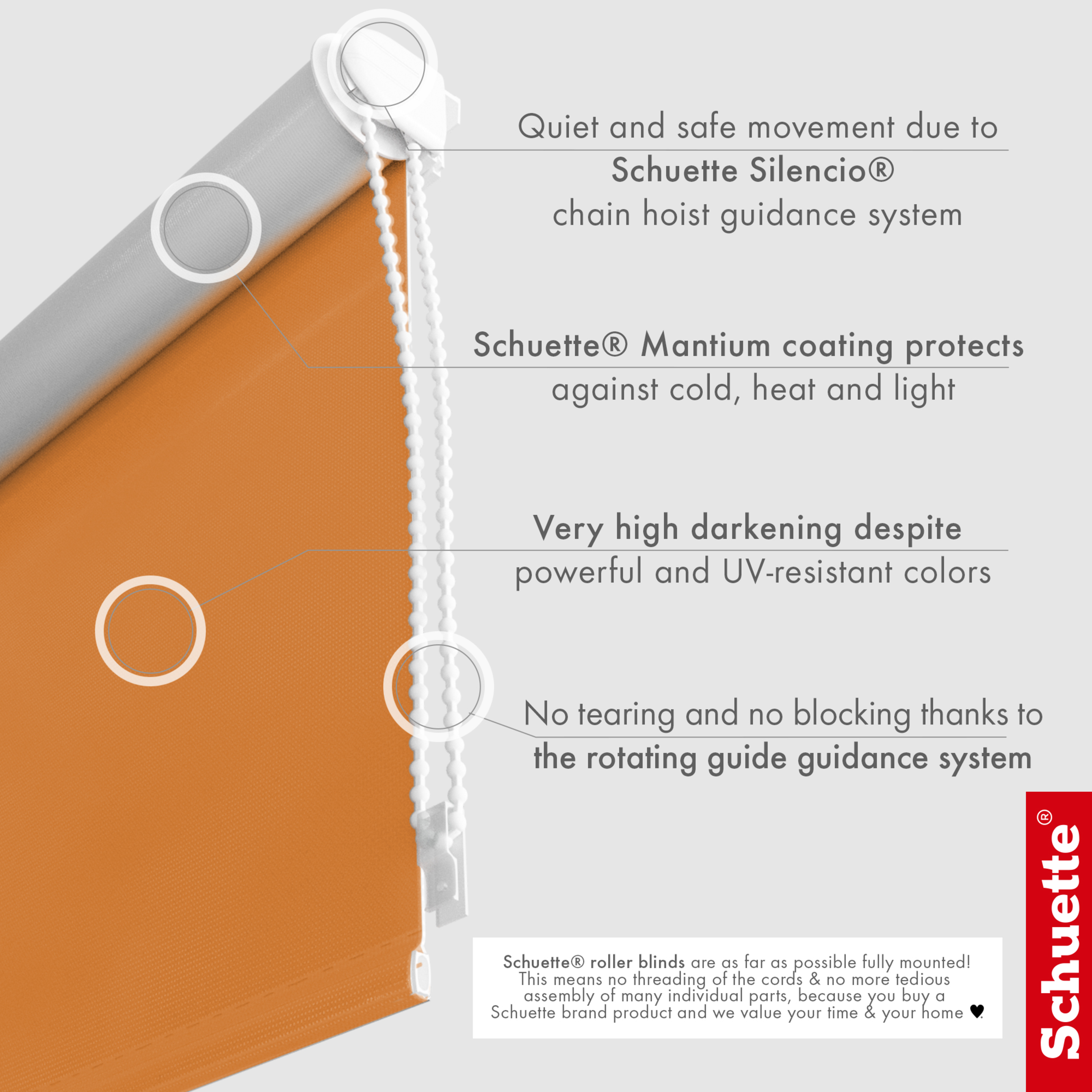 Schuette® Verdunkelungsrollo ohne Bohren & mit Bohren 2in1 nach Maß ● Kollektion Thermo Blackout: Tangerine Touch (Orange) ● Profilfarbe: Weiß