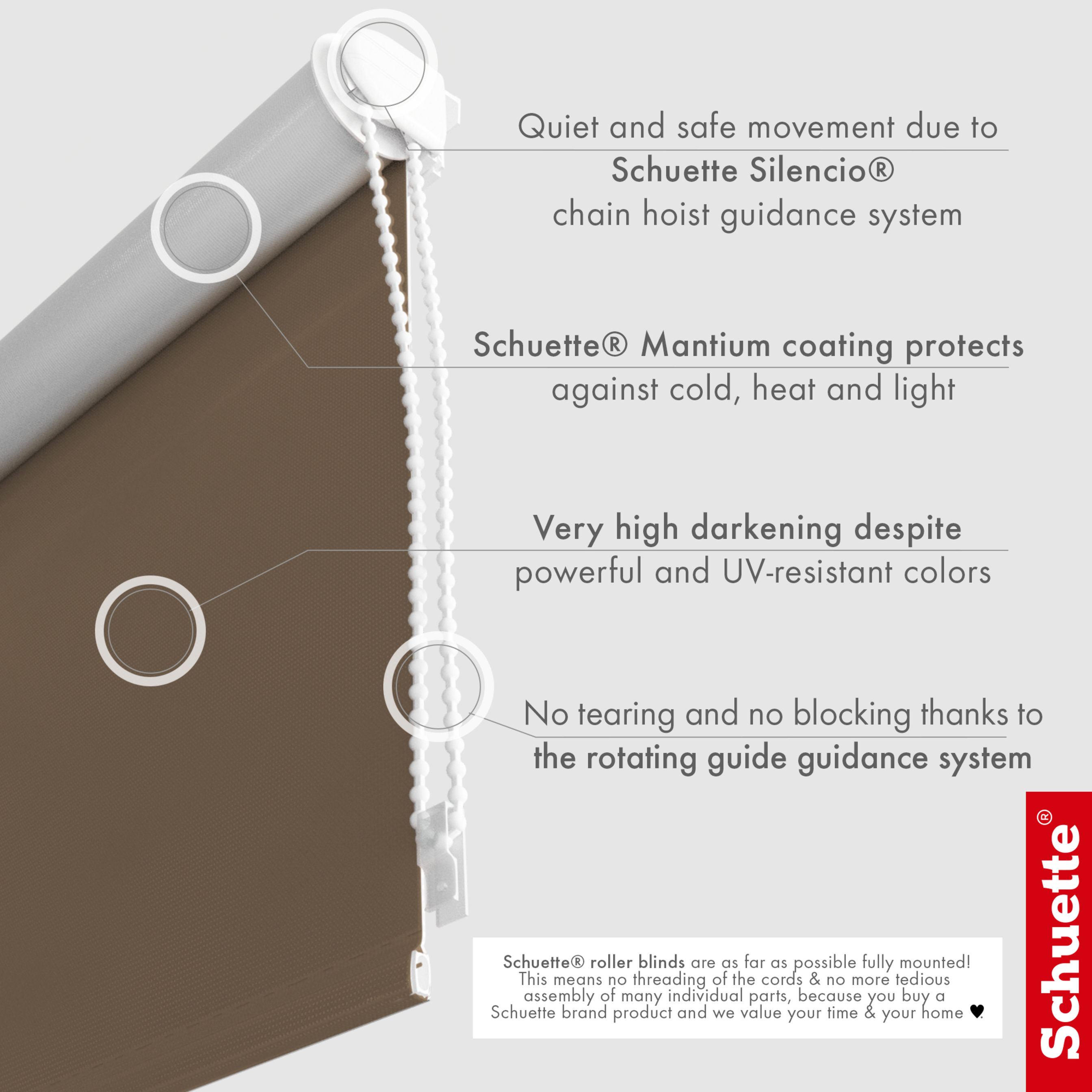 Schuette® Verdunkelungsrollo ohne Bohren & mit Bohren 2in1 nach Maß ● Kollektion Thermo Blackout: Dark Walnut (Braun) ● Profilfarbe: Braun