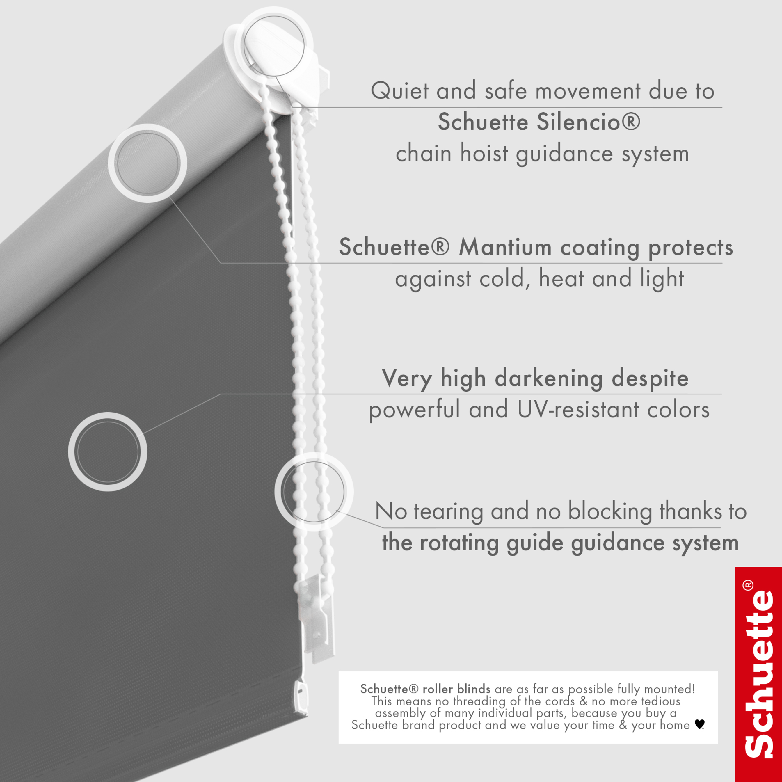 Schuette® Verdunkelungsrollo ohne Bohren & mit Bohren 2in1 nach Maß ● Kollektion Thermo Blackout: Shadow Grey (Grau) ● Profilfarbe: Weiß