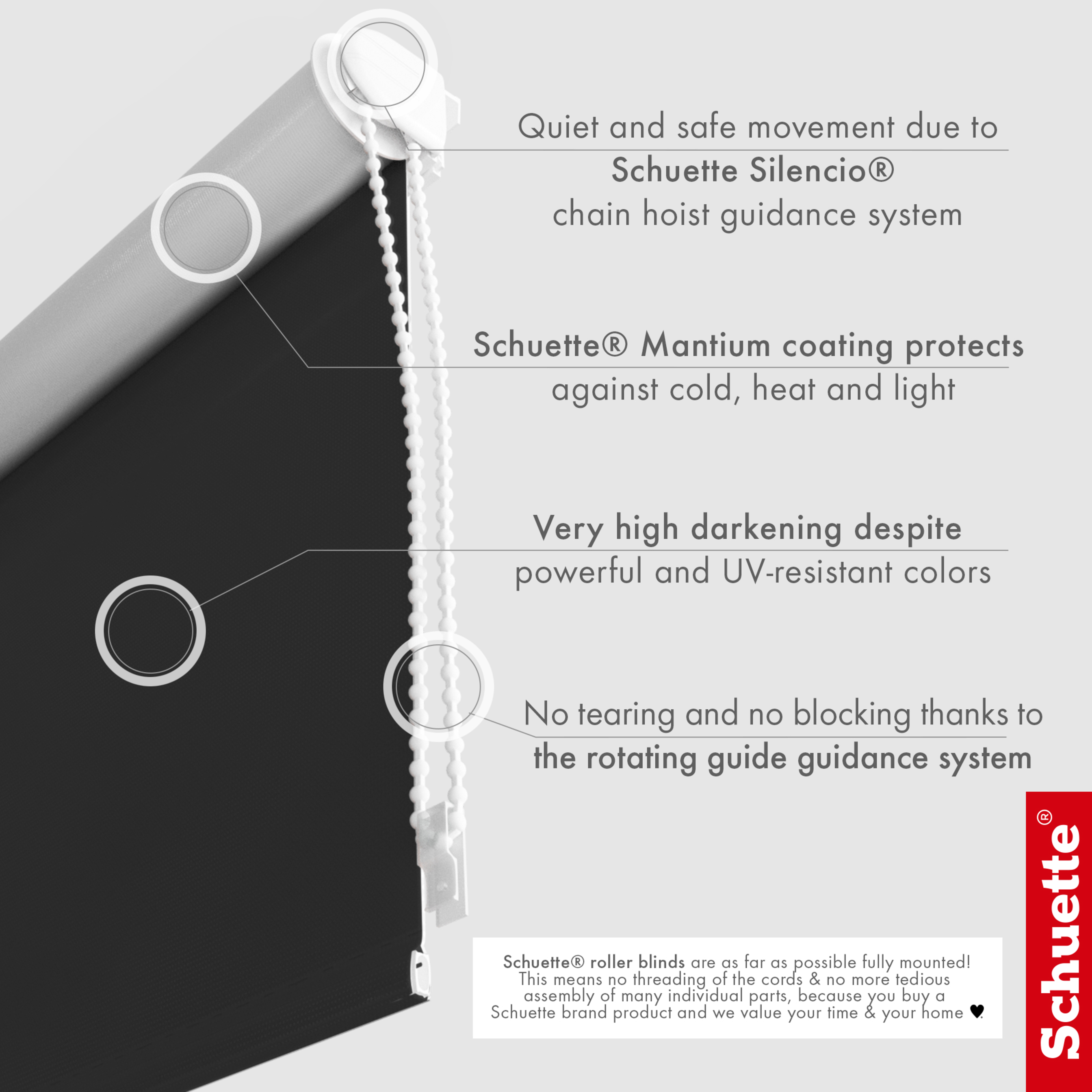 Schuette® Verdunkelungsrollo ohne Bohren & mit Bohren 2in1 nach Maß ● Kollektion Thermo Blackout: Onyx Stone (Schwarz) ● Profilfarbe: Braun