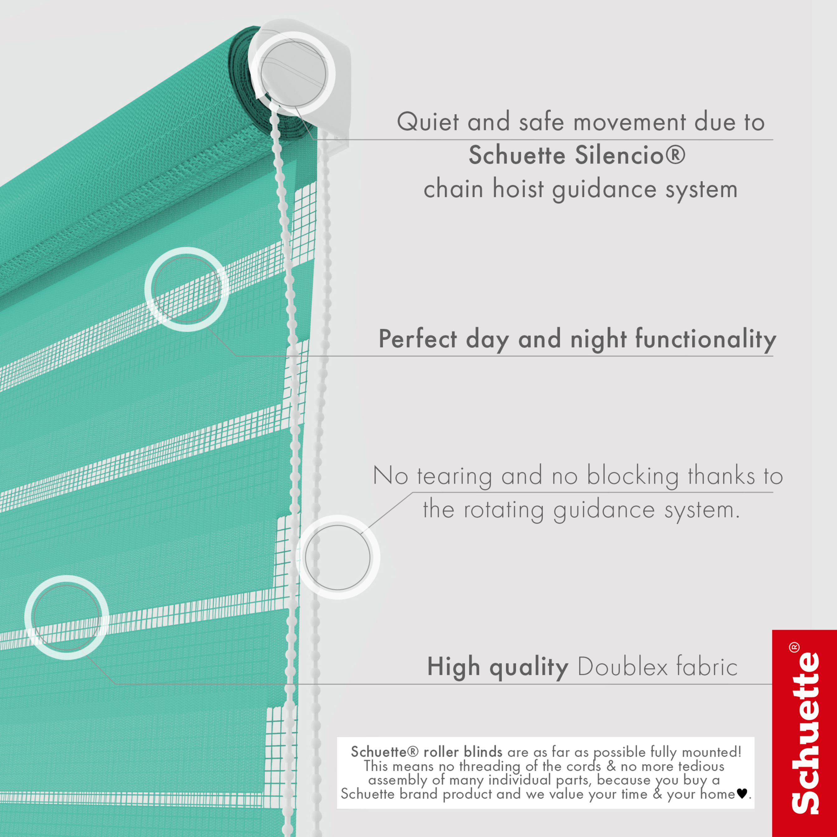 Schuette® Tag und Nacht Rollo ohne Bohren & mit Bohren 2in1 nach Maß • Doppelrollo Kollektion: Sea Eye (Türkis) • Profilfarbe: Weiß