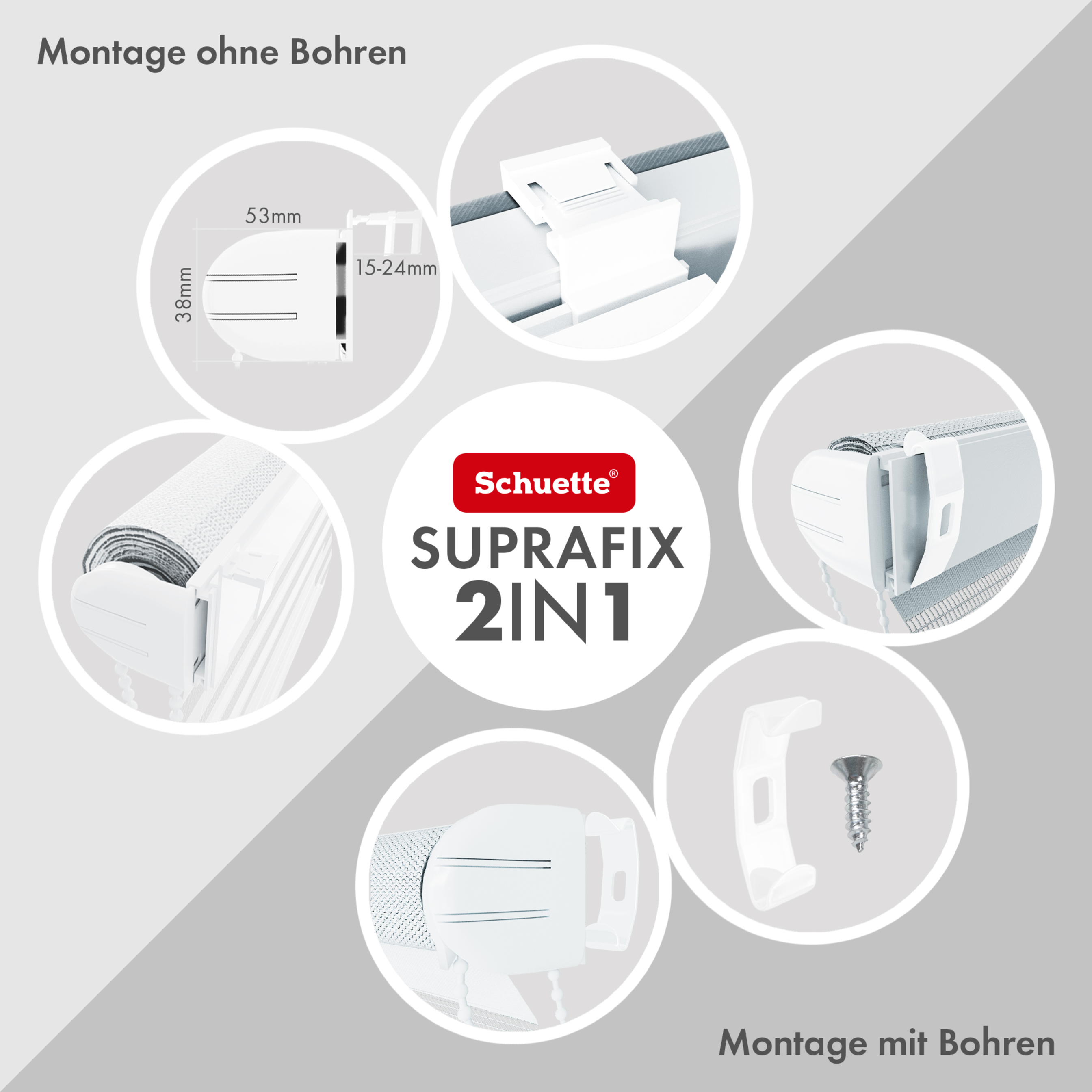 Schuette® Verdunkelungsrollo ohne Bohren & mit Bohren 2in1 nach Maß ● Kollektion Thermo Blackout: Snowflake (Weiß) ● Profilfarbe: Braun