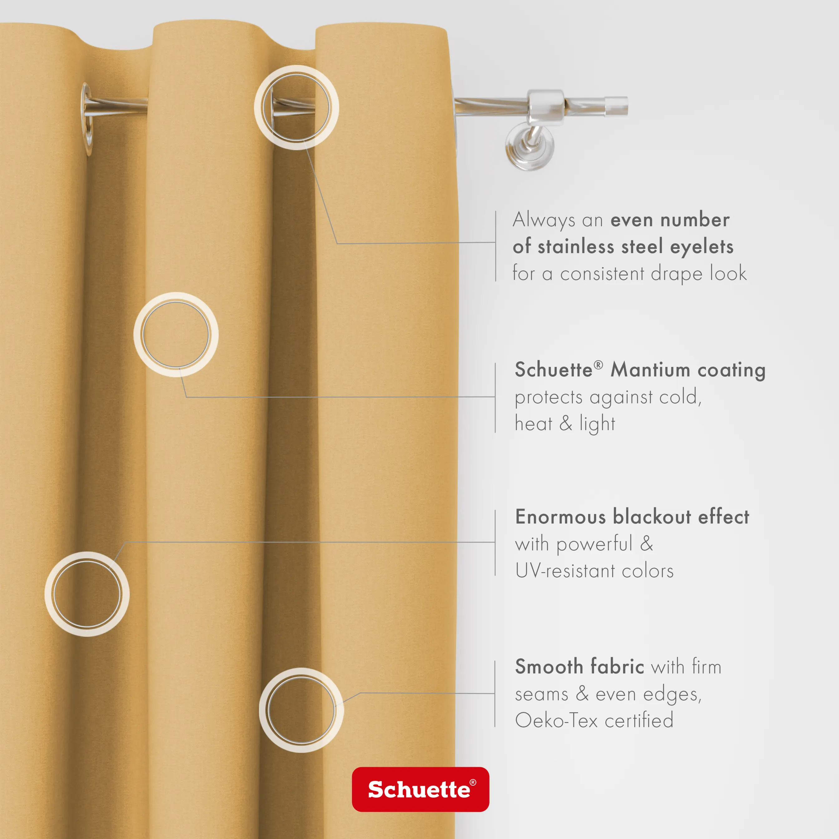 Schuette® Verdunkelungs-Vorhang Gardine mit Ösen nach Maß ● Century Black Kollektion: Tuscan sun (Beige) ● 1 Stück ● Knitterfrei Pflegeleicht Thermo Blickdicht & stark Abdunkelnd