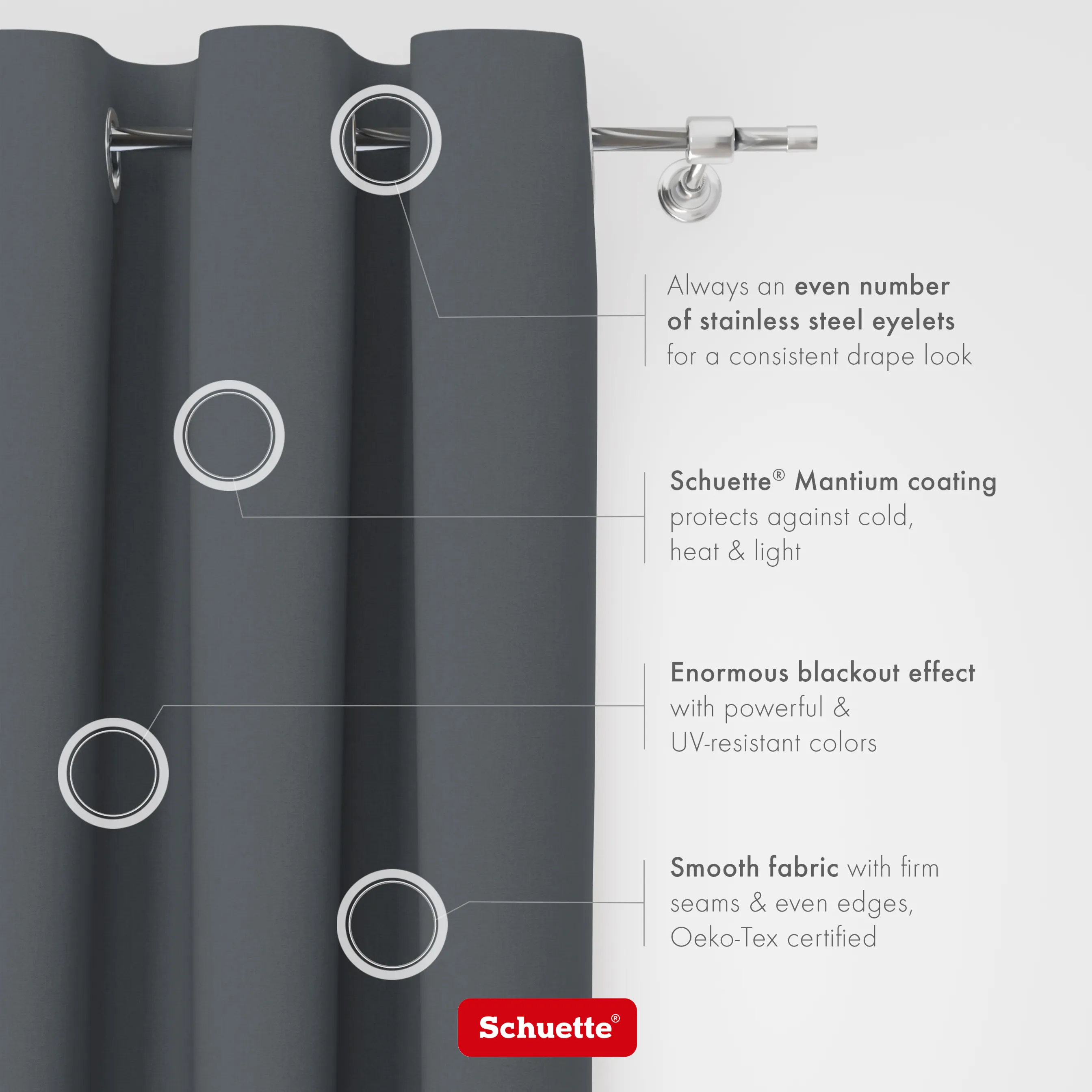 Schuette® Verdunkelungs-Vorhang Gardine mit Ösen nach Maß ● Century Black Kollektion: Shadow Touch (Grau) ● 1 Stück ● Knitterfrei Pflegeleicht Thermo Blickdicht & stark Abdunkelnd