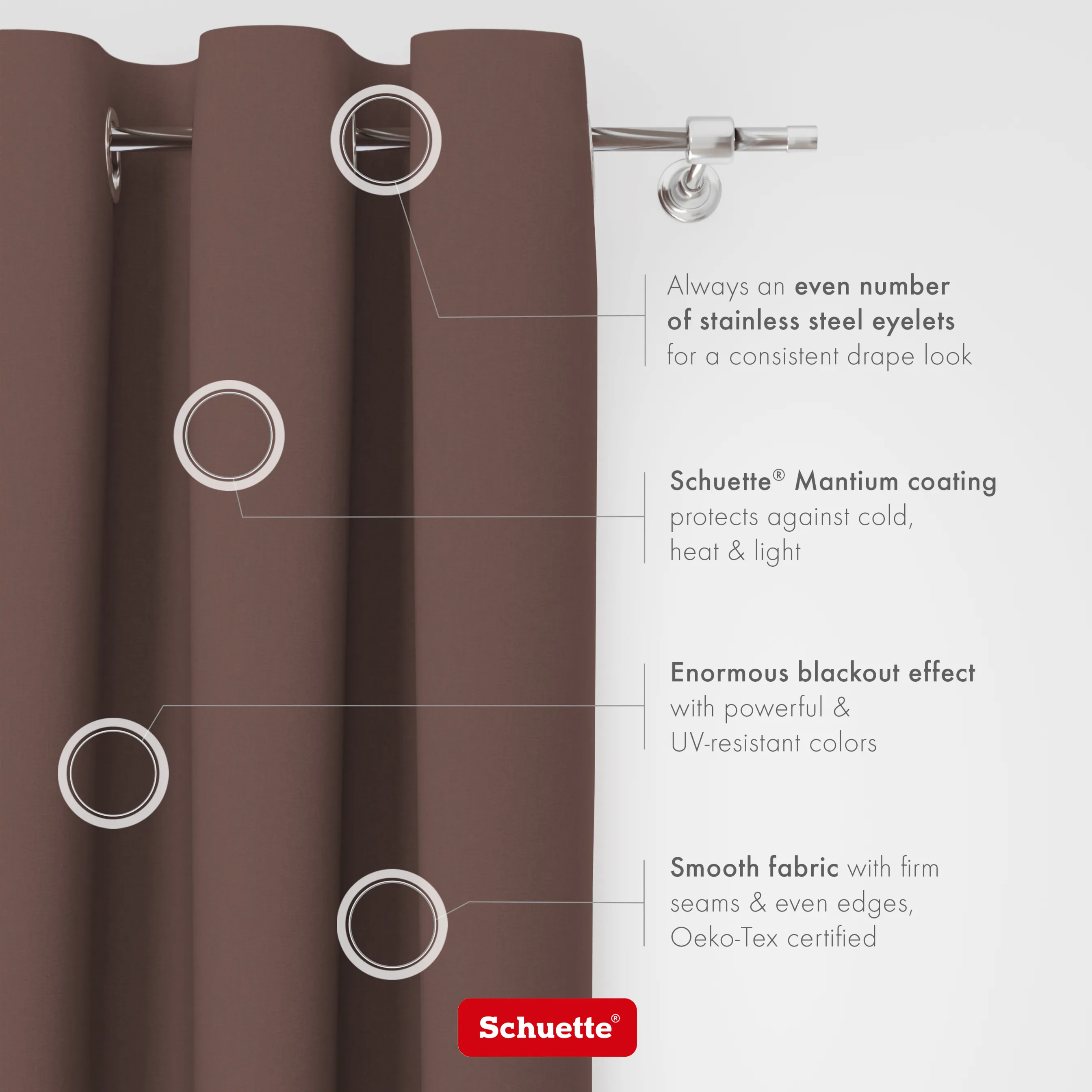 Schuette® Verdunkelungs-Vorhang Gardine mit Ösen nach Maß ● Century Black Kollektion: Deep Walnut (Braun) ● 1 Stück ● Knitterfrei Pflegeleicht Thermo Blickdicht & stark Abdunkelnd