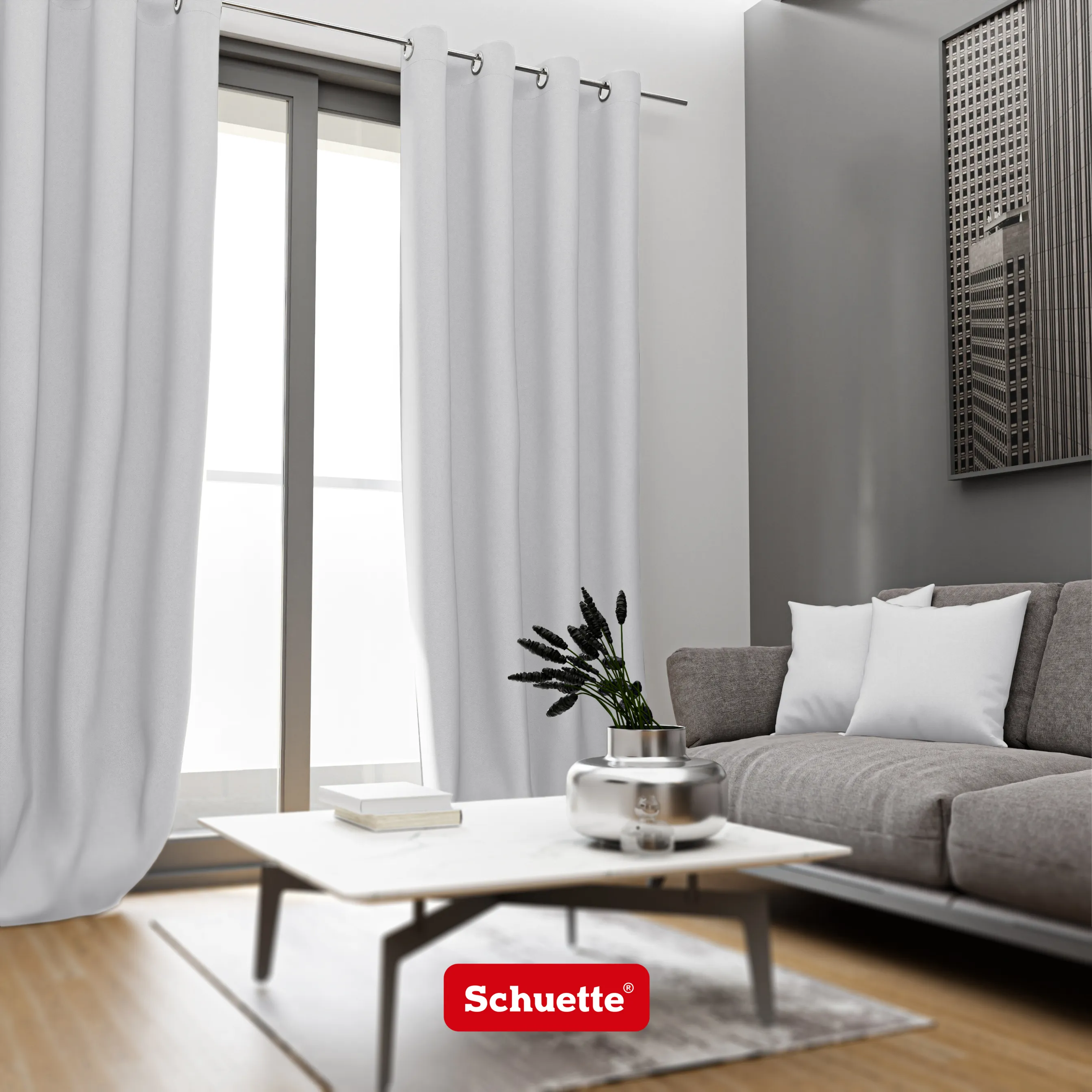 Schuette® Verdunkelungs-Vorhang Gardine mit Ösen nach Maß ● Century Black Kollektion: Misty White (Weiß-Grau) ● 1 Stück ● Knitterfrei Pflegeleicht Thermo Blickdicht & stark Abdunkelnd