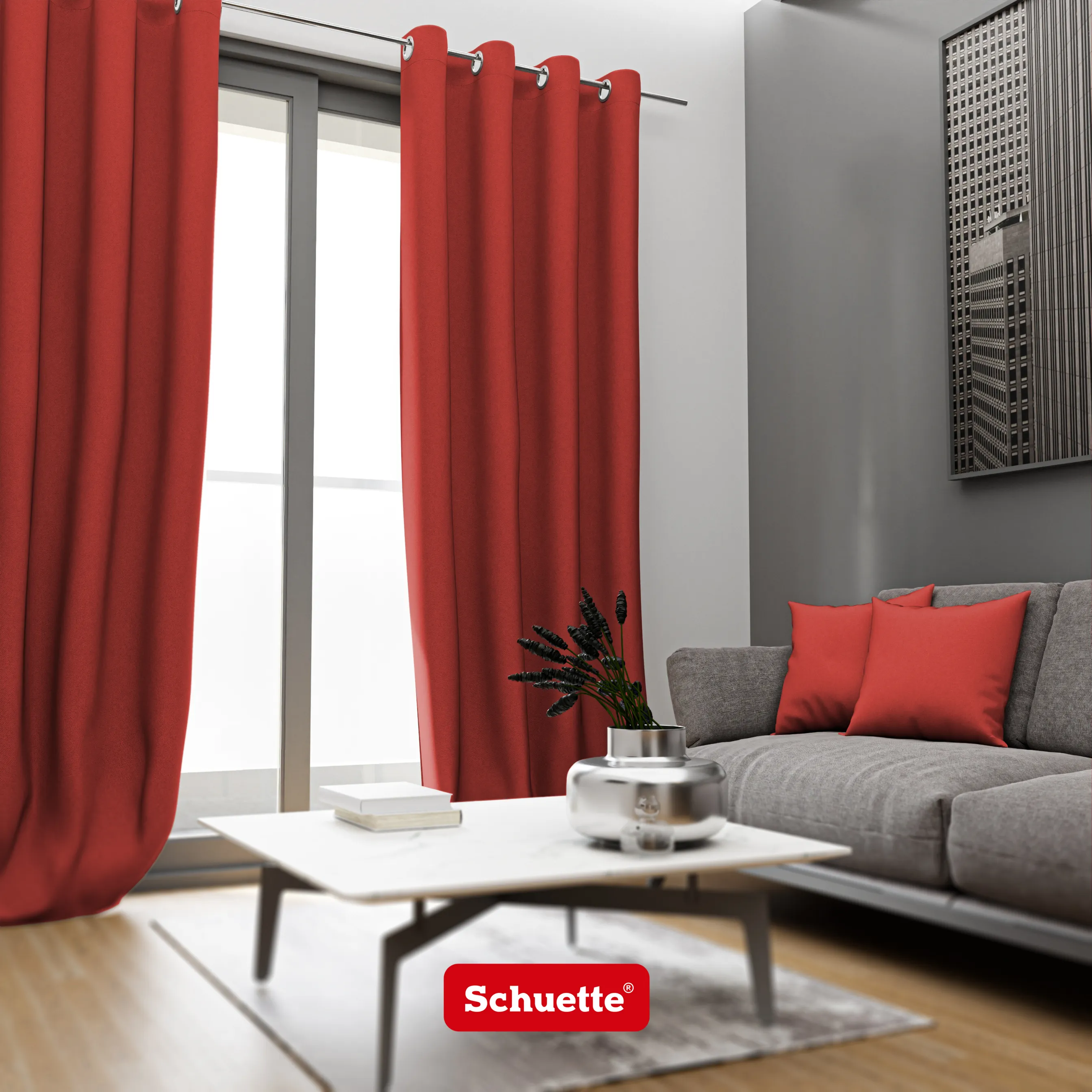 Schuette® Verdunkelungs-Vorhang Gardine mit Ösen nach Maß ● Century Black Kollektion: Pumpkin Pie (Orange) ● 1 Stück ● Knitterfrei Pflegeleicht Thermo Blickdicht & stark Abdunkelnd