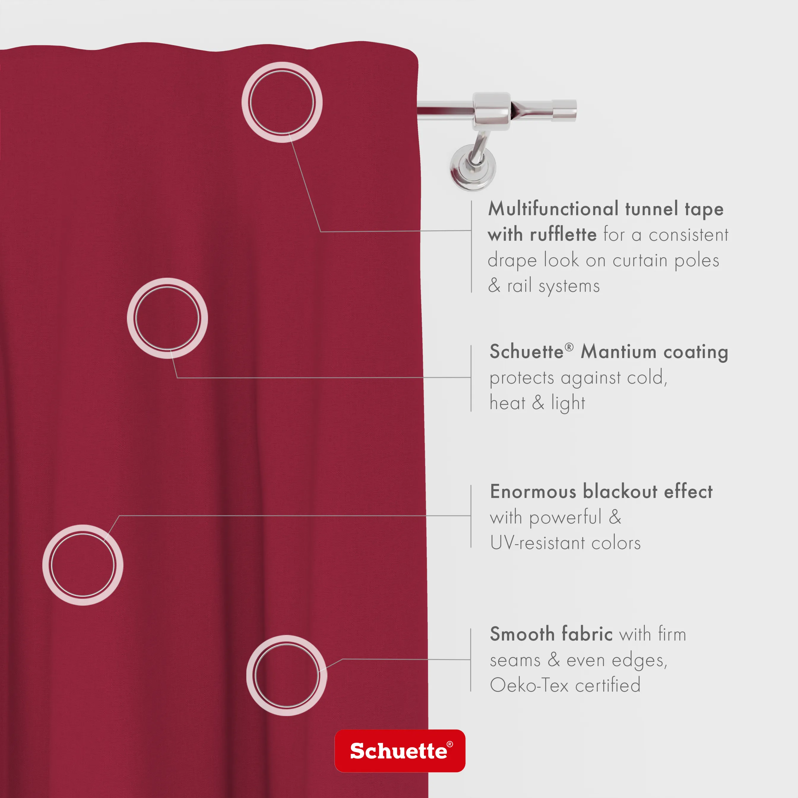 Schuette® Verdunkelungs-Vorhang Gardine mit Tunnelband nach Maß ● Century Black Kollektion: Fire Dance (Rot) ● 1 Stück ● Knitterfrei Pflegeleicht Thermo Blickdicht & stark Abdunkelnd