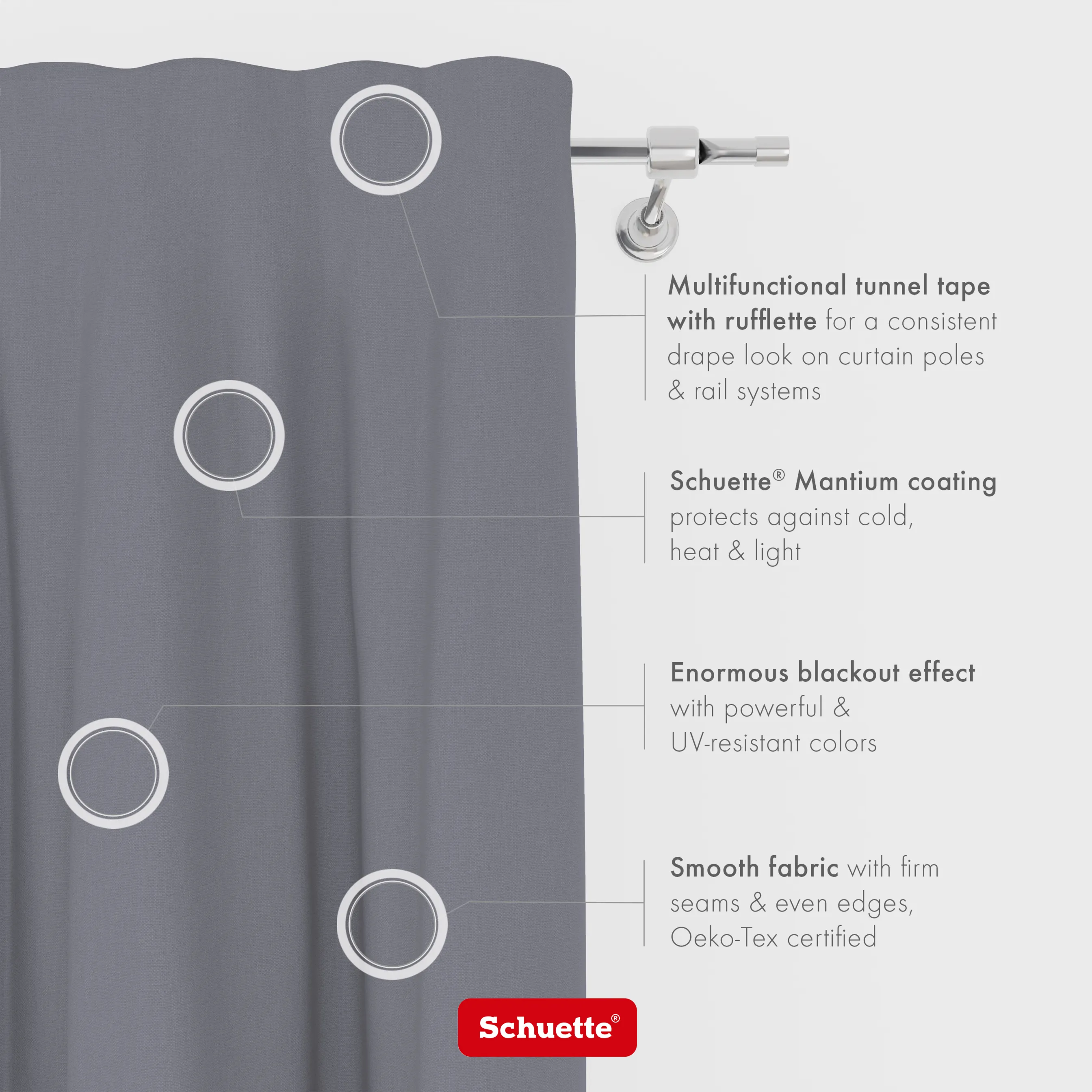 Schuette® Verdunkelungs-Vorhang Gardine mit Tunnelband nach Maß ● Century Black Kollektion: Misty Harbor (Grau) ● 1 Stück ● Knitterfrei Pflegeleicht Thermo Blickdicht & stark Abdunkelnd
