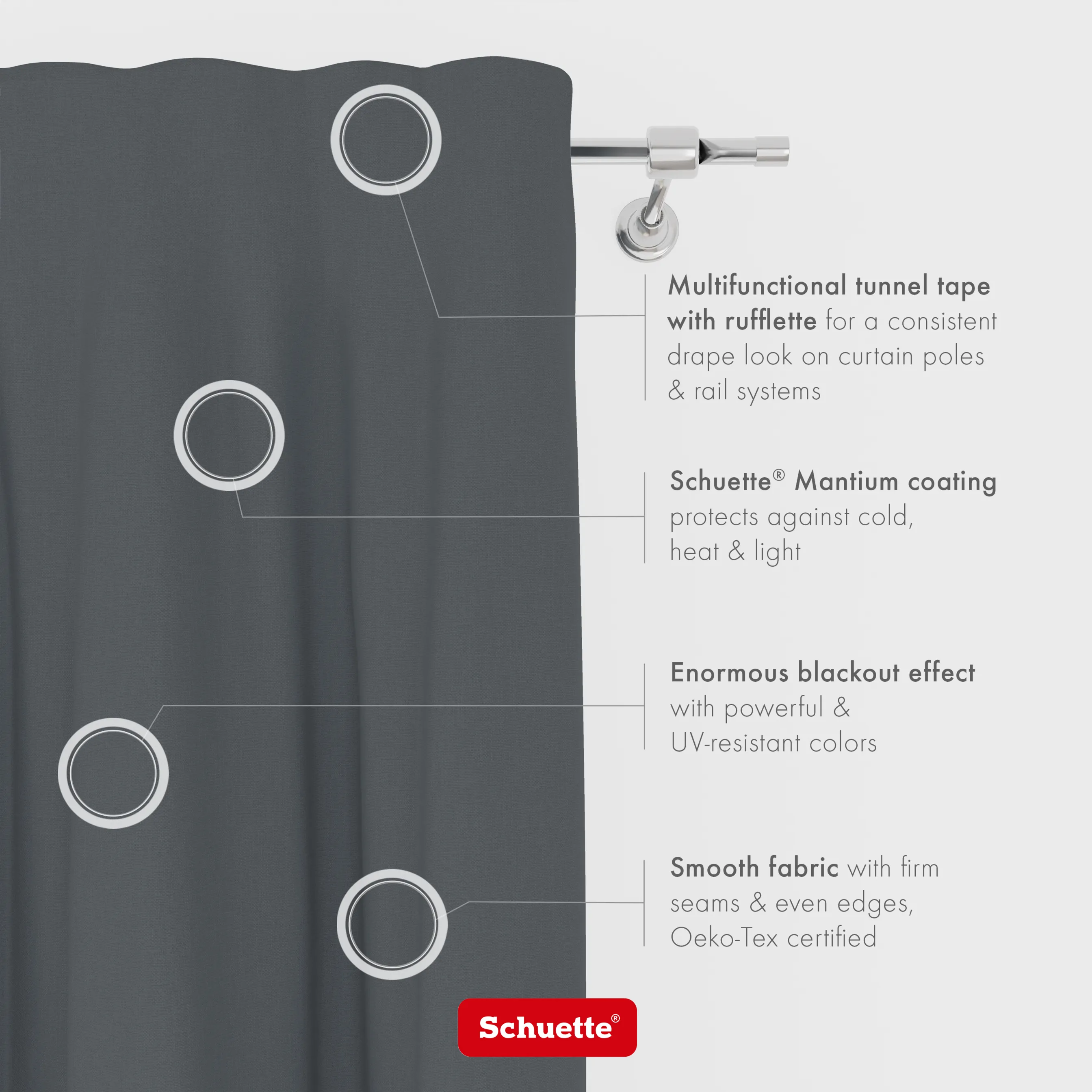 Schuette® Verdunkelungs-Vorhang Gardine mit Tunnelband nach Maß ● Century Black Kollektion: Shadow Touch (Grau) ● 1 Stück ● Knitterfrei Pflegeleicht Thermo Blickdicht & stark Abdunkelnd