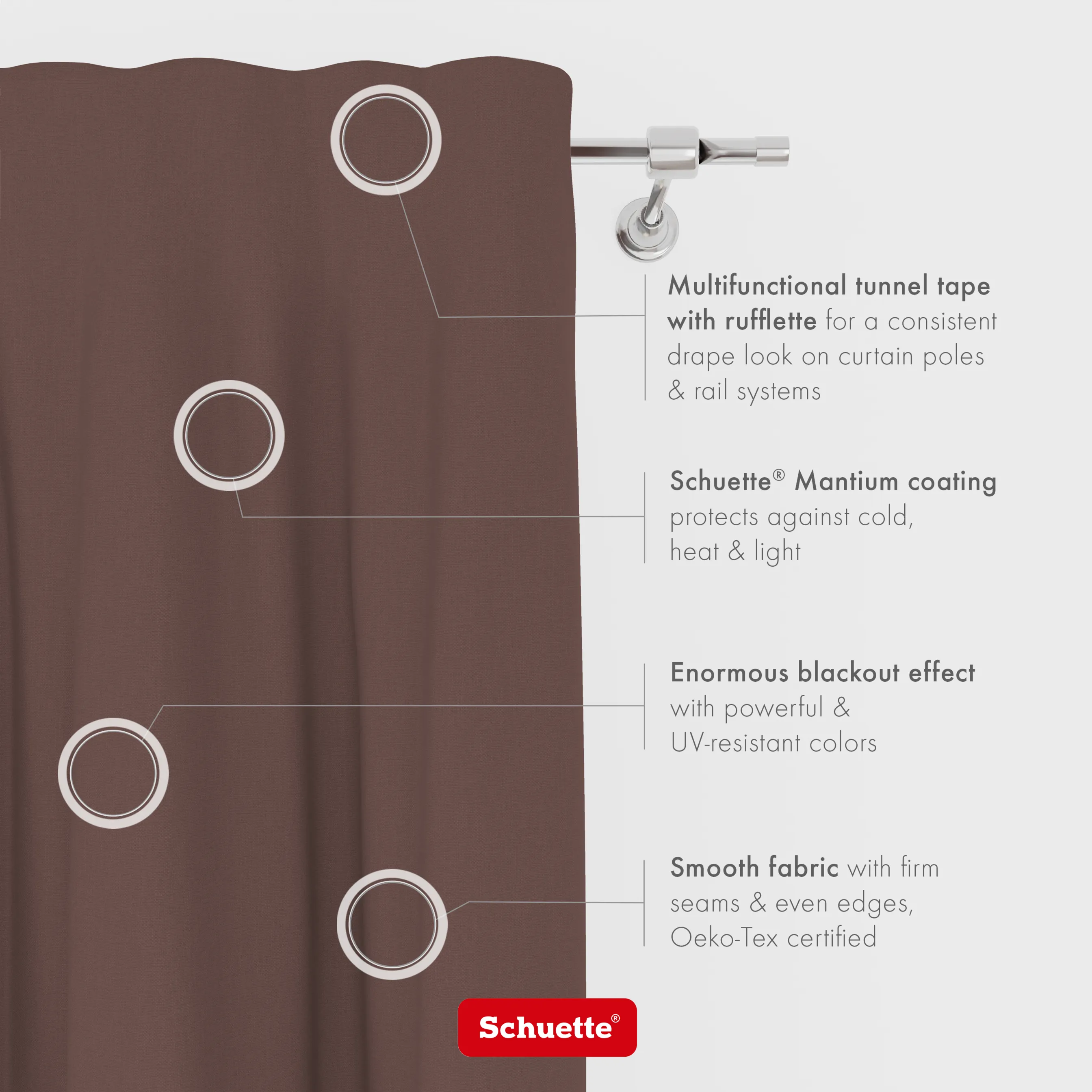 Schuette® Verdunkelungs-Vorhang Gardine mit Tunnelband nach Maß ● Century Black Kollektion: Deep Walnut (Braun) ● 1 Stück ● Knitterfrei Pflegeleicht Thermo Blickdicht & stark Abdunkelnd