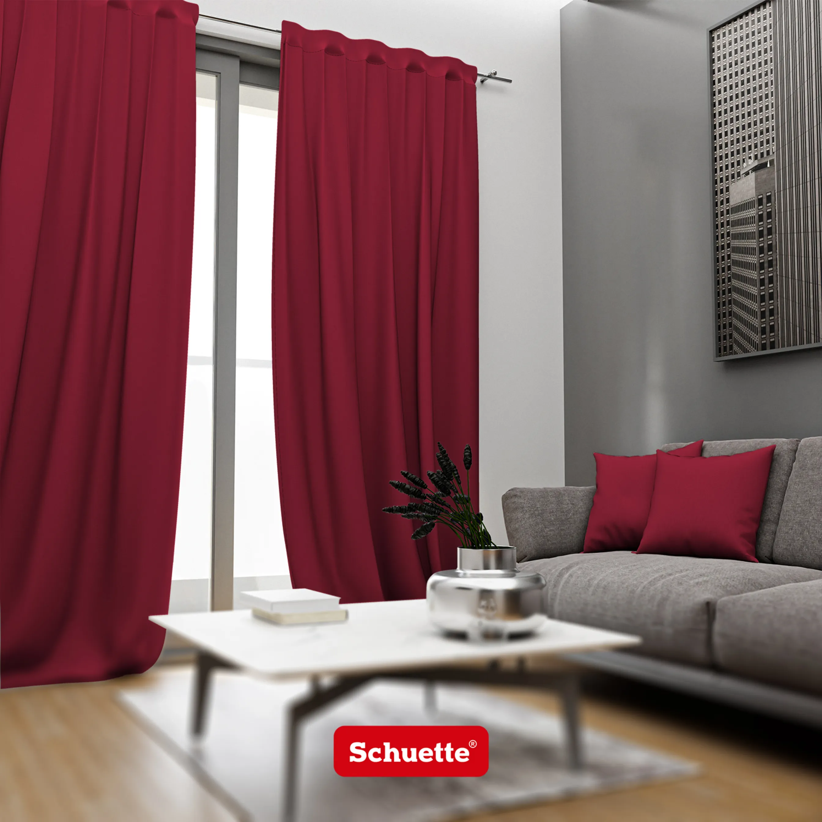 Schuette® Verdunkelungs-Vorhang Gardine mit Tunnelband nach Maß ● Century Black Kollektion: Fire Dance (Rot) ● 1 Stück ● Knitterfrei Pflegeleicht Thermo Blickdicht & stark Abdunkelnd