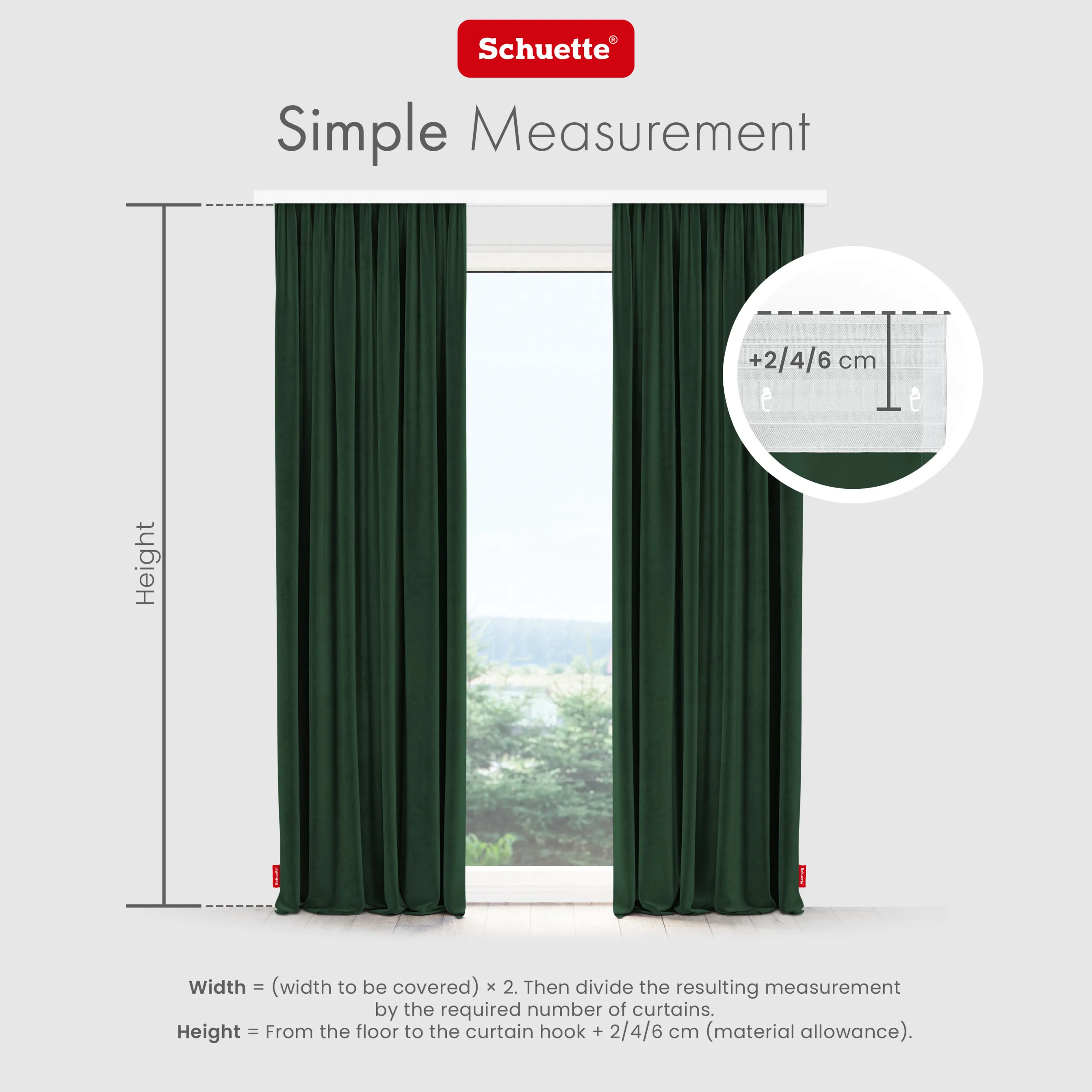 Schuette® Verdunkelungs-Vorhang Gardine mit Tunnelband nach Maß ● Millenium Velvet Kollektion: Dark Forest (Dunkelgrün) ● 1 Stück ● Knitterfrei Pflegeleicht Thermo Blickdicht & stark Abdunkelnd