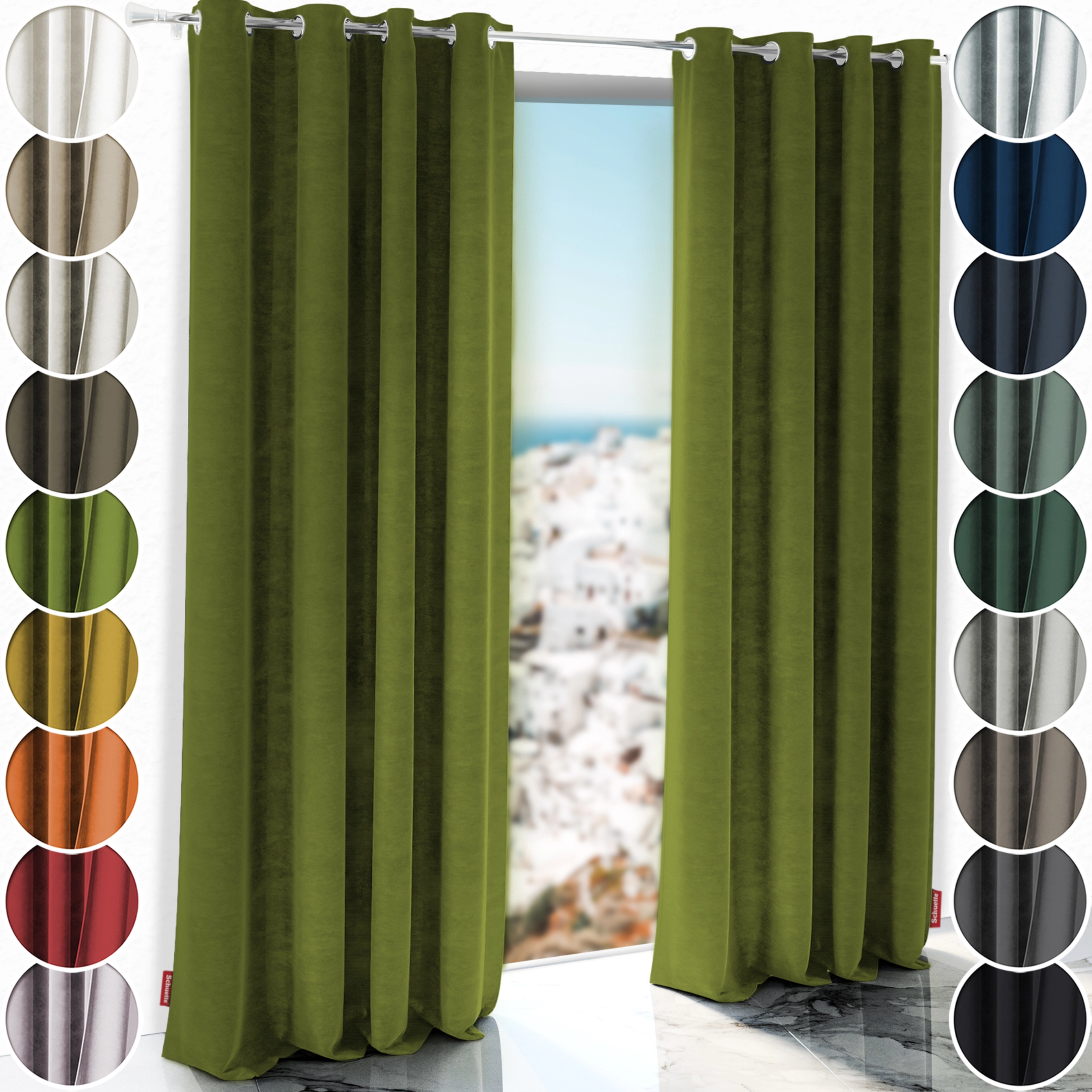 Schuette® Blackout Curtain with Eyelets ● Millenium Velvet Collection: Olives Garden (Green) ● 1 piece ● Crease-resistant Easy-care Thermo Opaque & heavily darkening