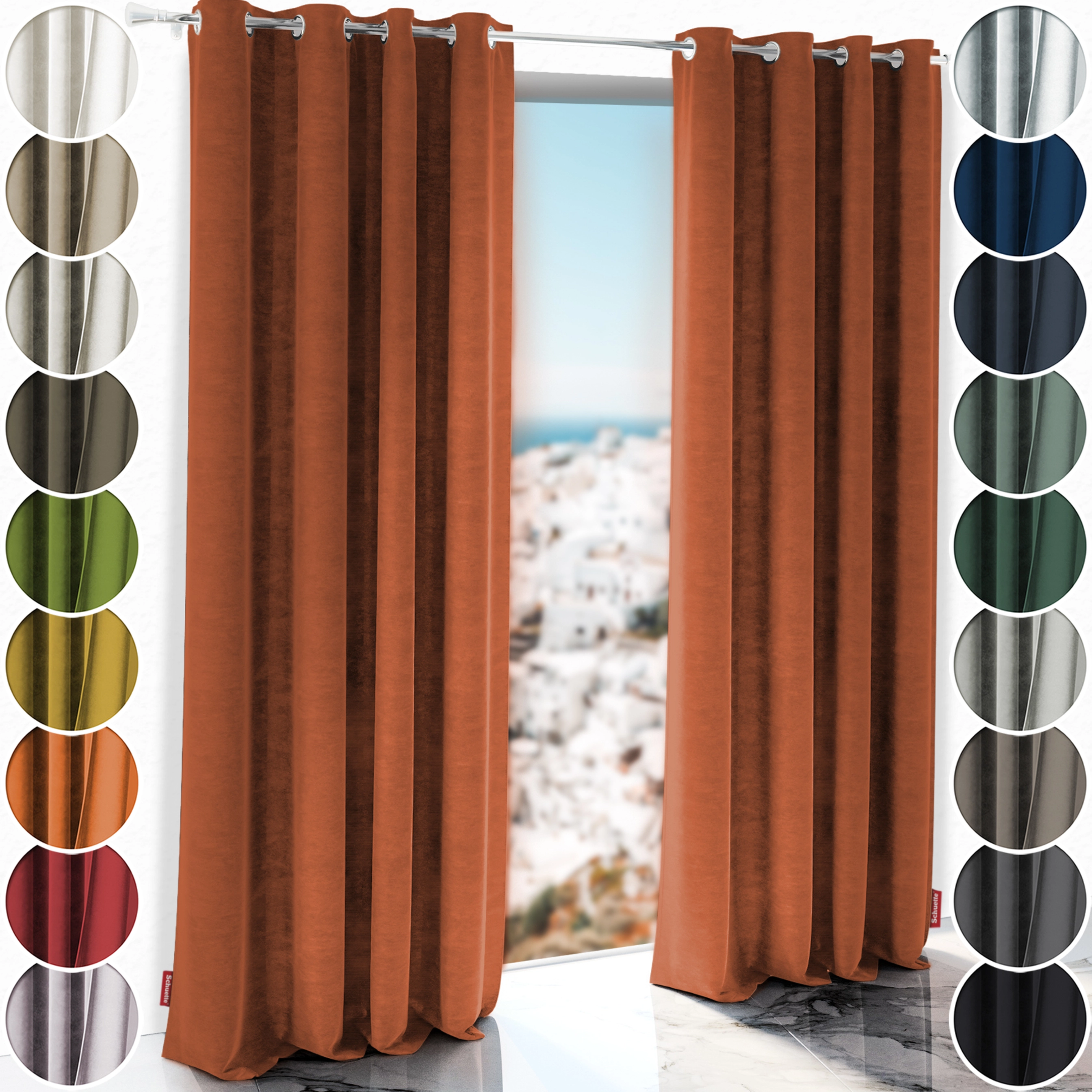 Schuette® Blackout Curtain with Eyelets ● Millenium Velvet Collection: Marmalade (Orange) ● 1 piece ● Crease-resistant Easy-care Thermo Opaque & heavily darkening