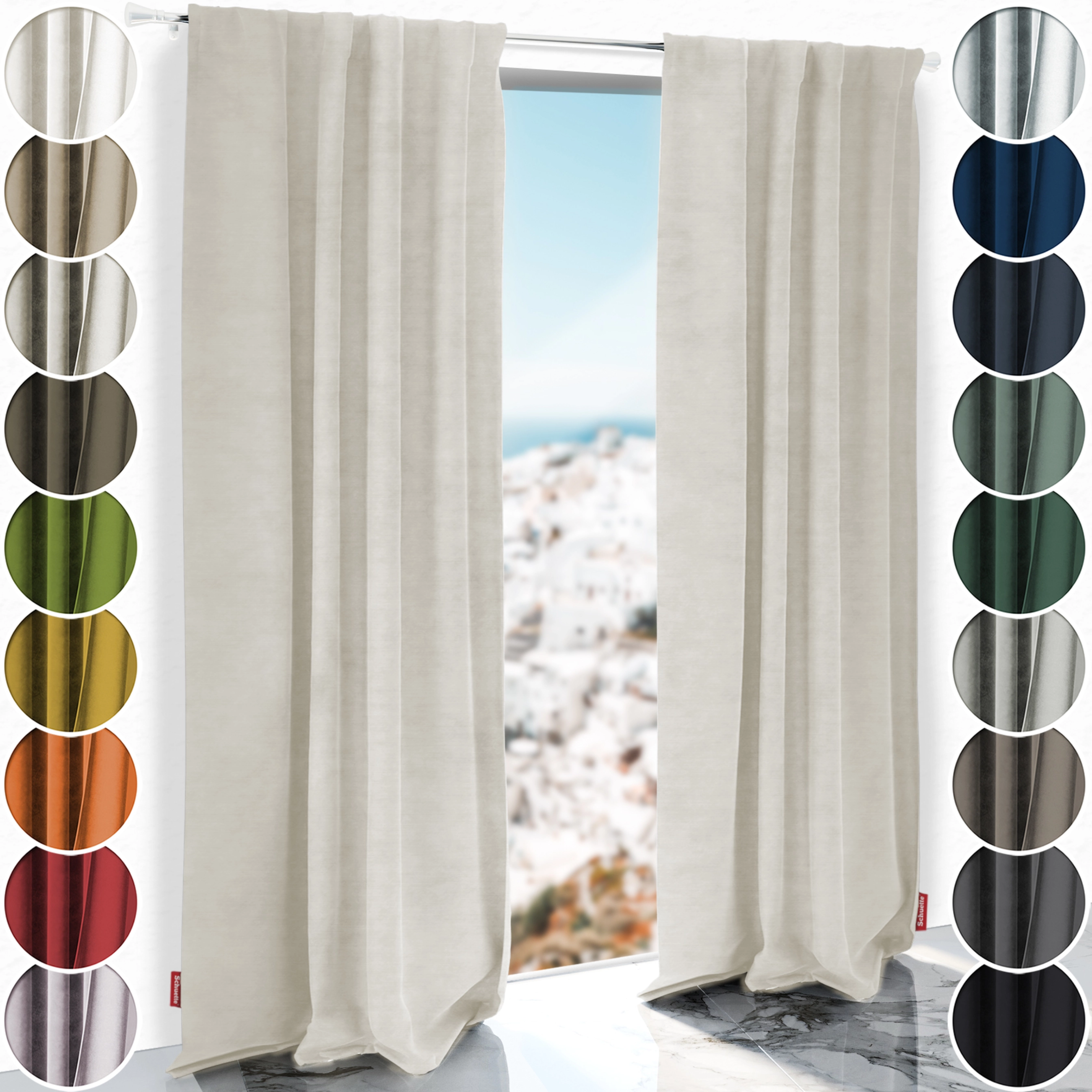 Schuette® Blackout Curtain with Tunnelband ● Millenium Velvet Collection: Polar Bear (White-Beige) ● 1 piece ● Crease-resistant Easy-care Thermo Opaque & Strongly Darkening