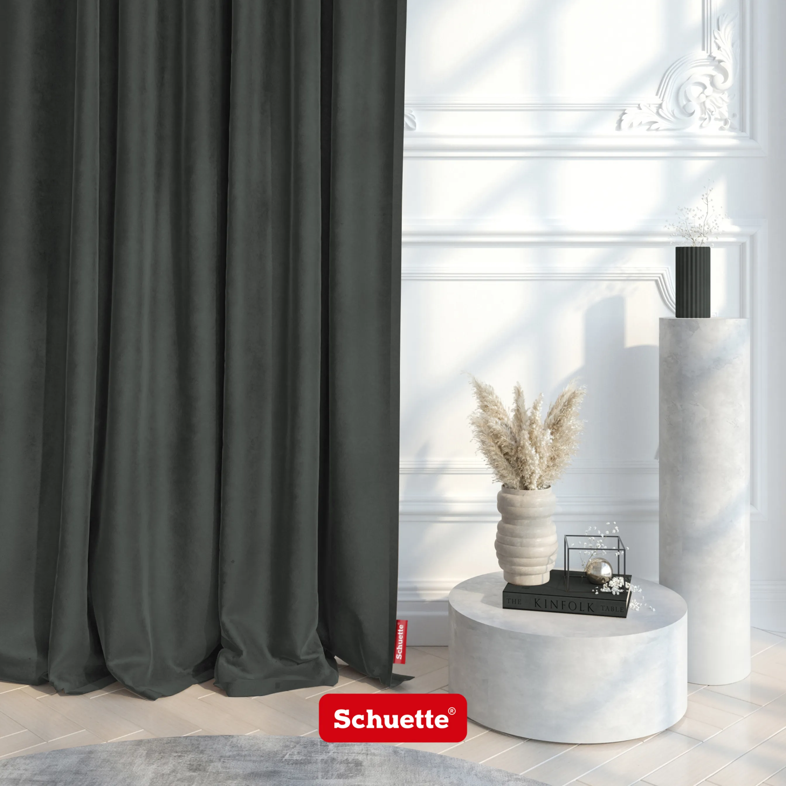 Schuette® Verdunkelungs-Vorhang Gardine mit Tunnelband nach Maß ● Millenium Velvet Kollektion: Dark Shadow (Grau) ● 1 Stück ● Knitterfrei Pflegeleicht Thermo Blickdicht & stark Abdunkelnd